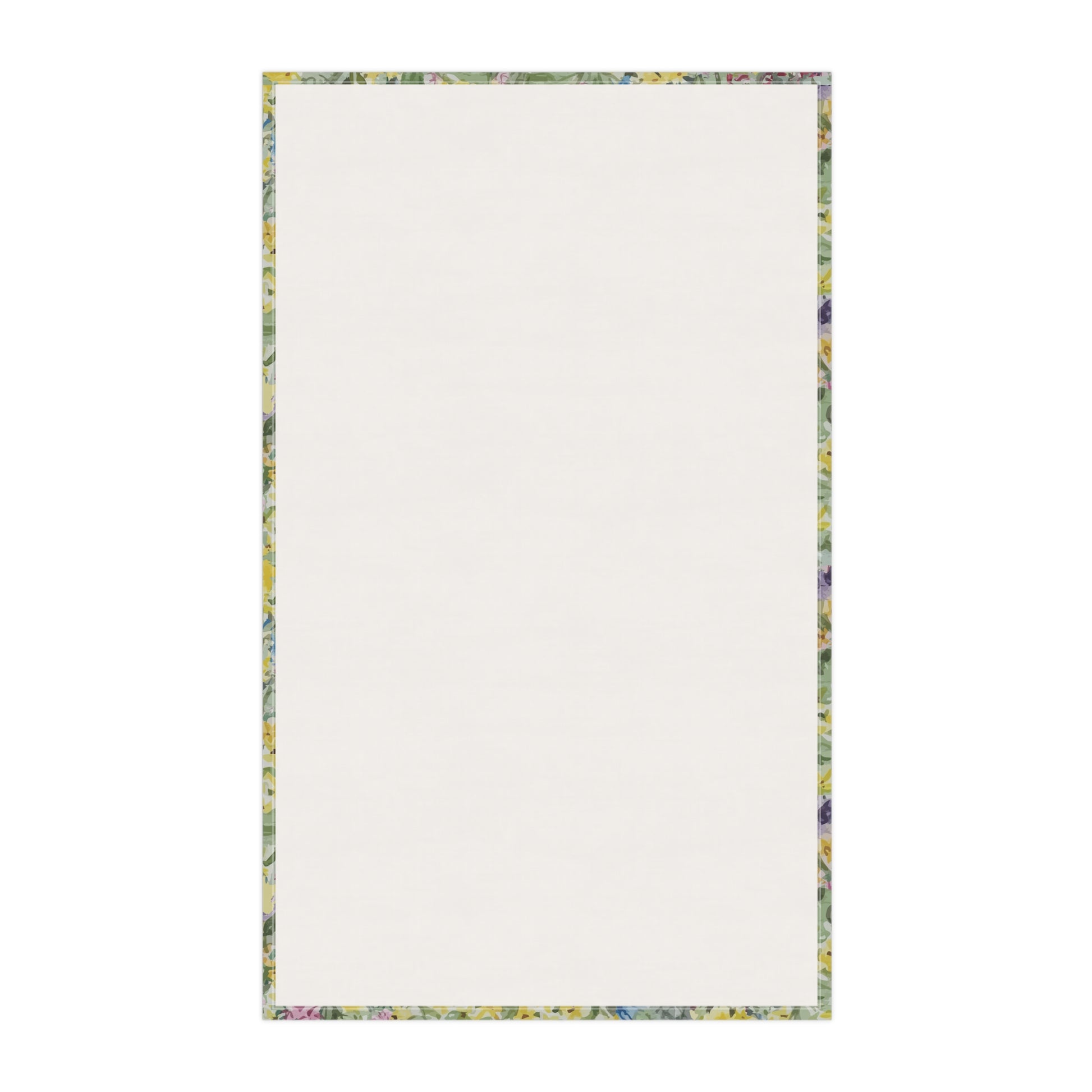 Back of Watercolor wildflower tea towel featuring yellow, blue, and pink floral meadow pattern 
