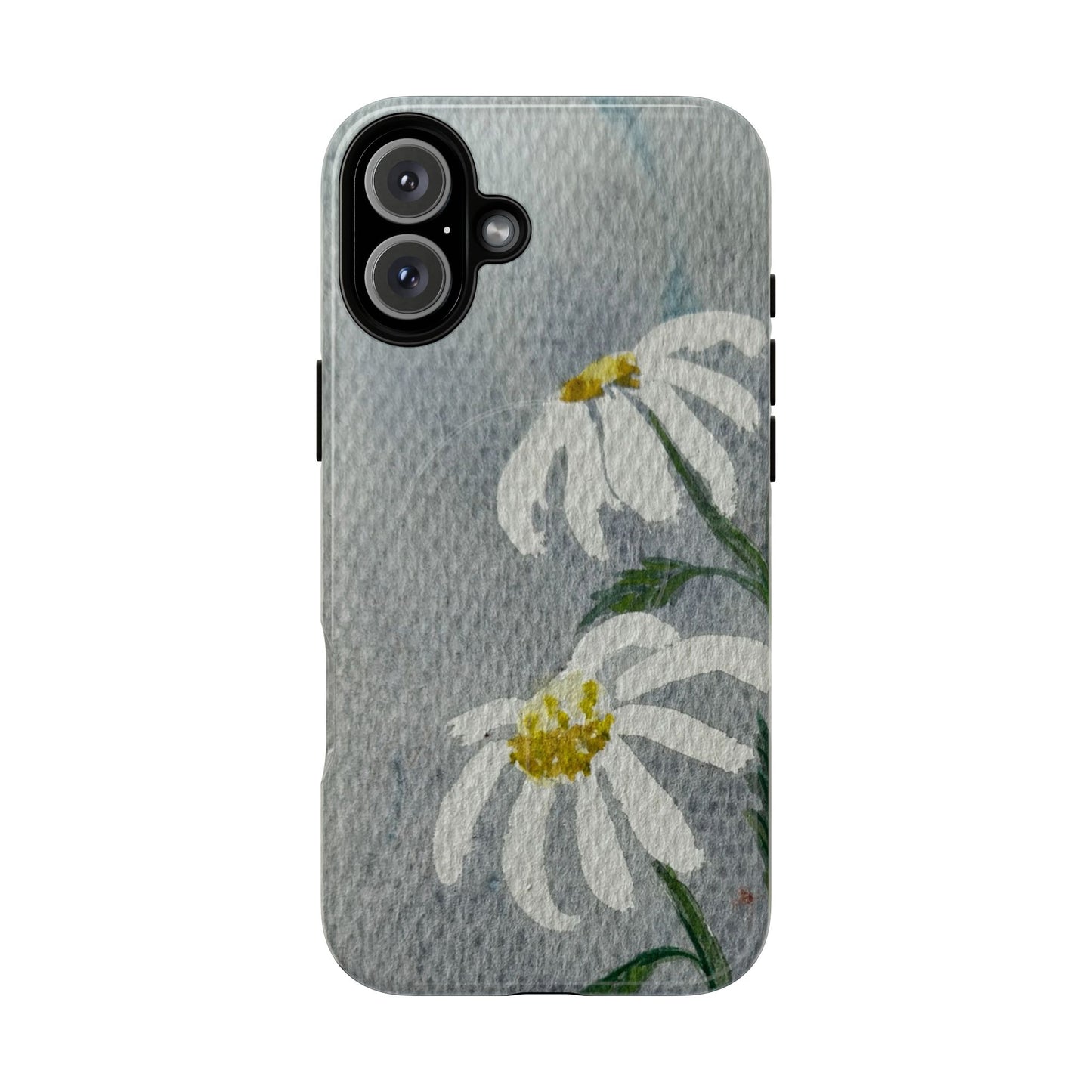 Phone case with white flowers on a gray background