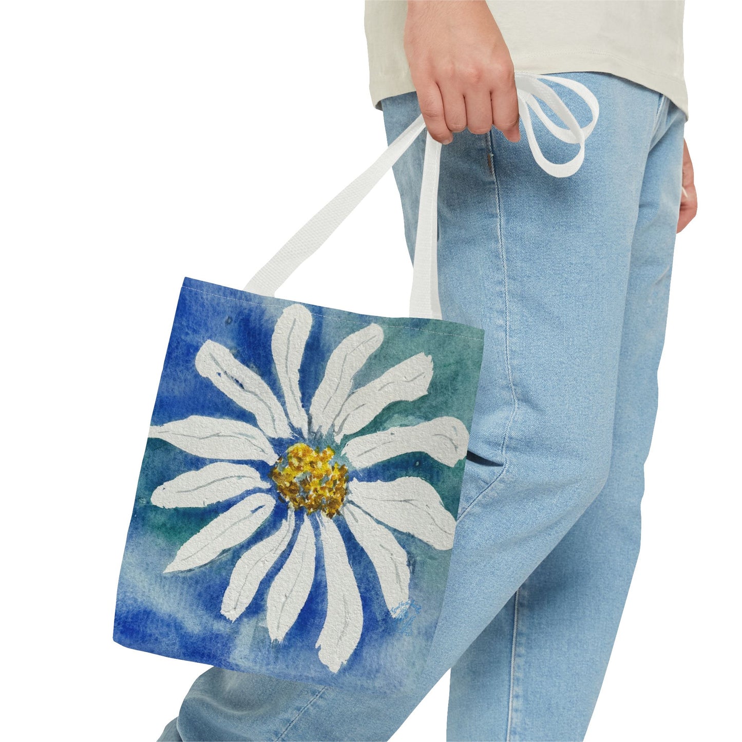 White Daisy Painting Tote Bag | Floral Watercolor Art
