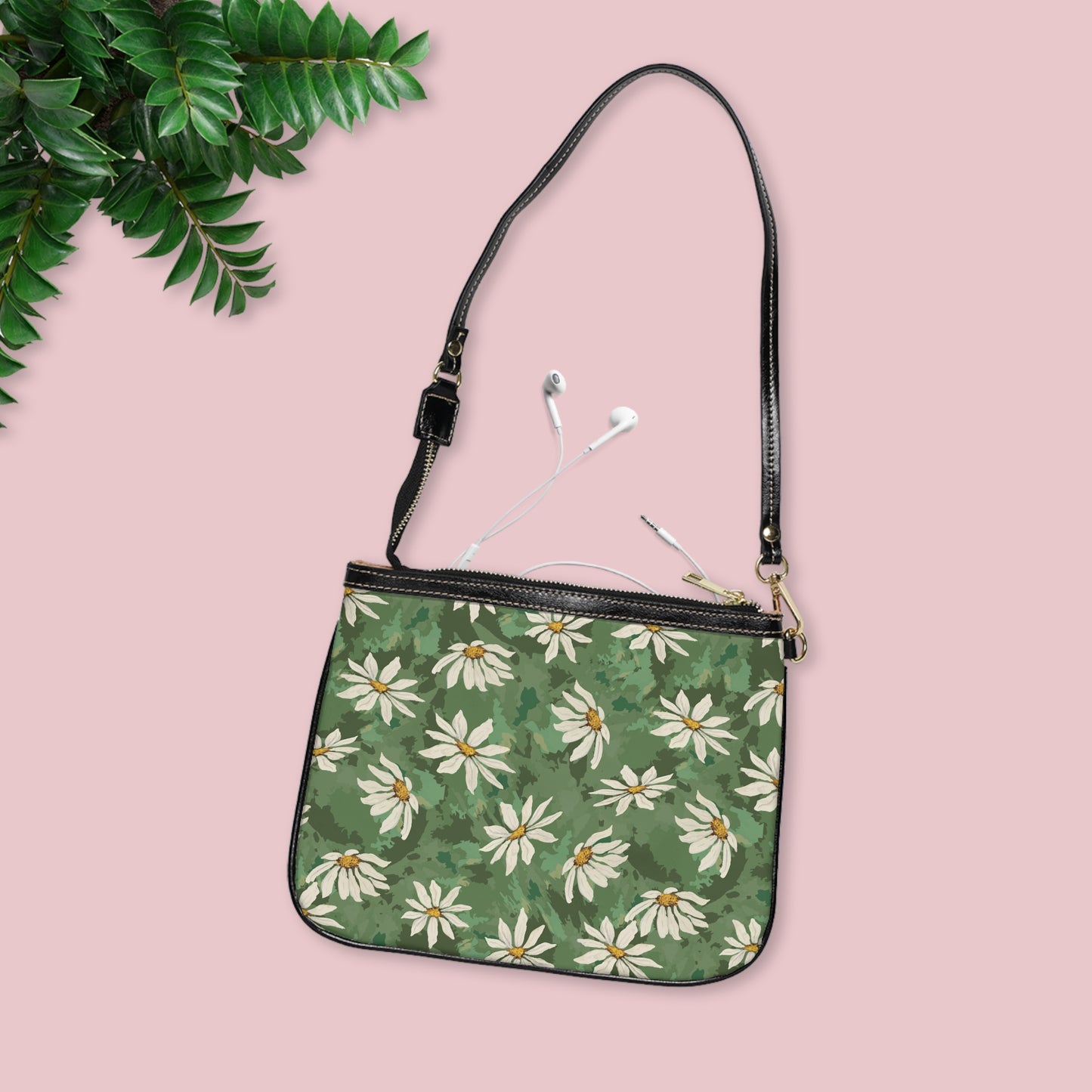 Daisy Meadow Small Shoulder Bag — Green Floral Crossbody Purse