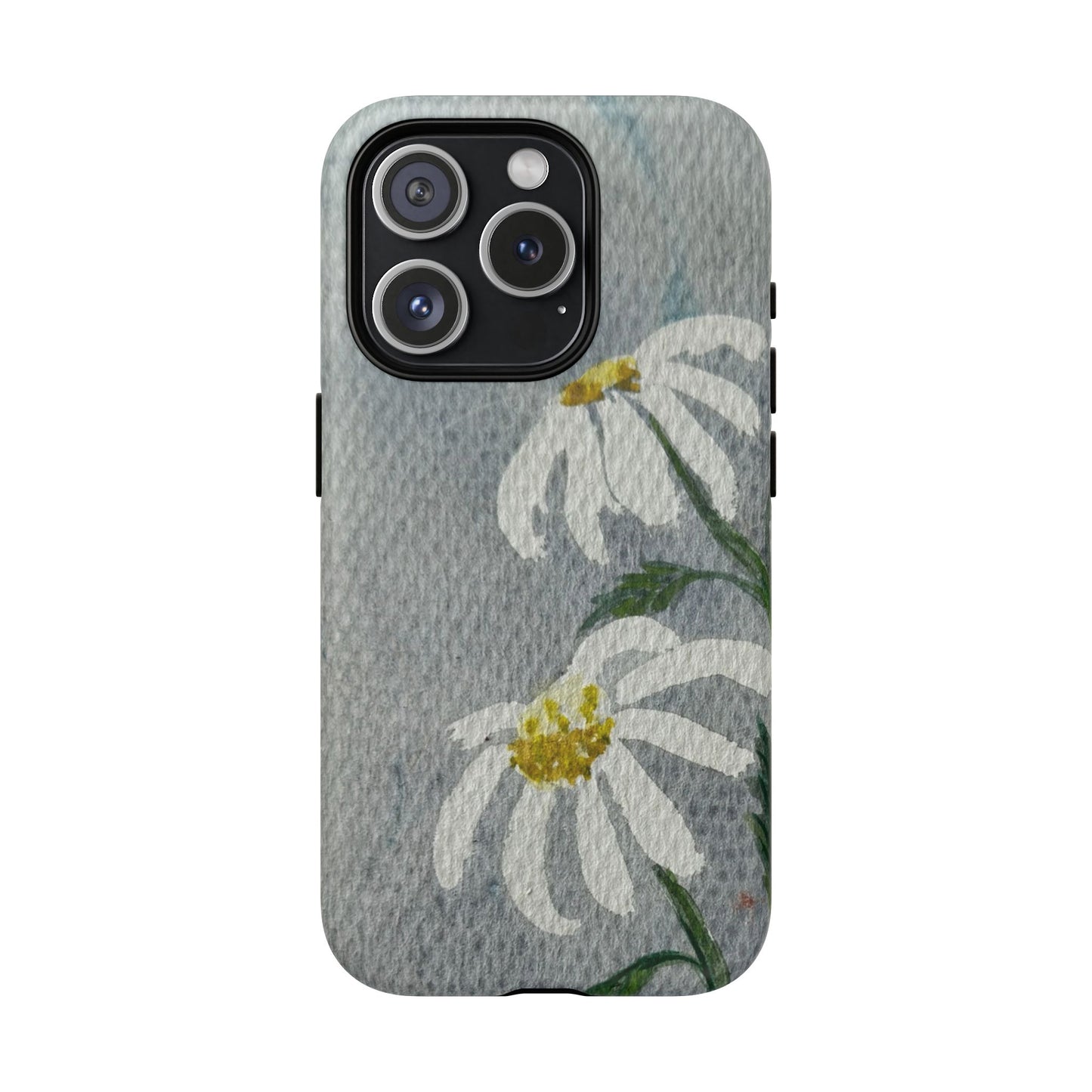 Phone case with floral design on a textured gray background