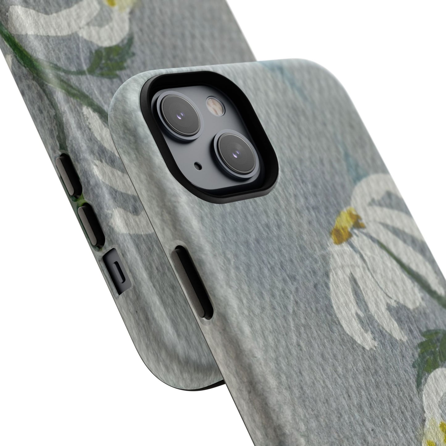 botanical iphone case with simple daisy composition and watercolor texture