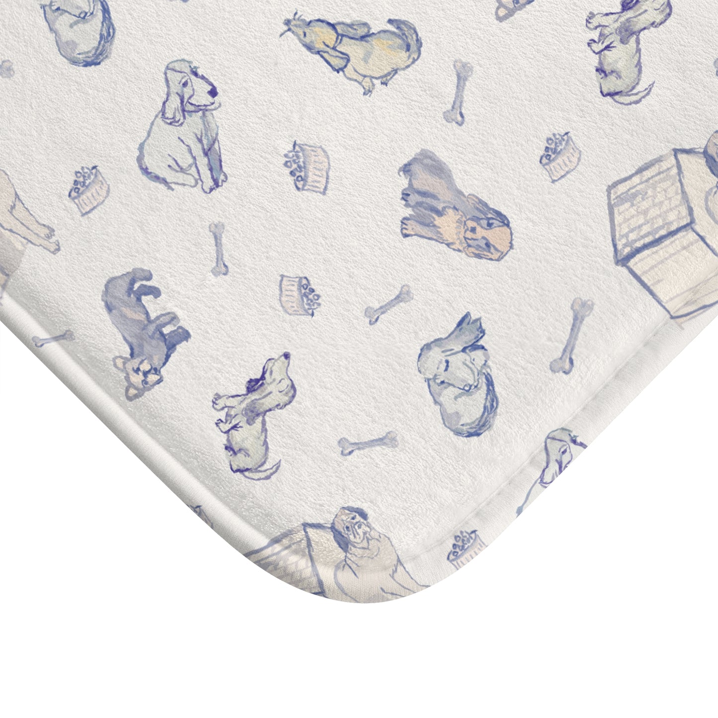 Blue Dog On Cream Scatter Bath Mat