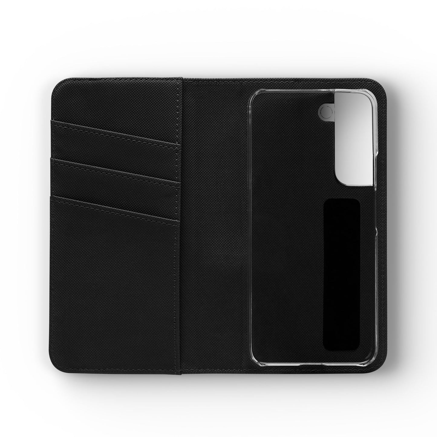 Inside Floral wallet phone case interior with card slots and protective phone holder.