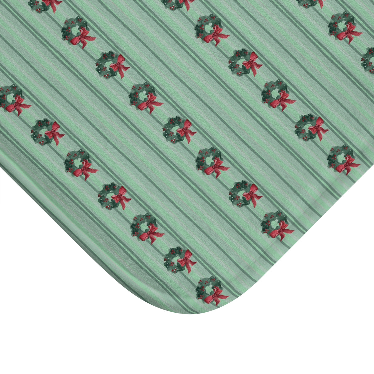 Christmas Wreath Watercolor Memory Foam Bath Mat — close-up of the pattern (view 2)