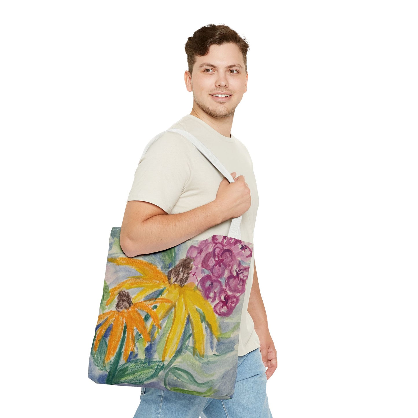 Watercolor Coneflowers and Phlox Tote Bag | Floral Garden Art Book Bag