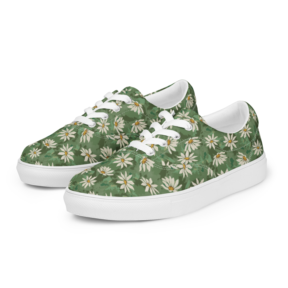 Daisy Meadow Canvas Sneakers – Green Floral Lace-Up Shoes