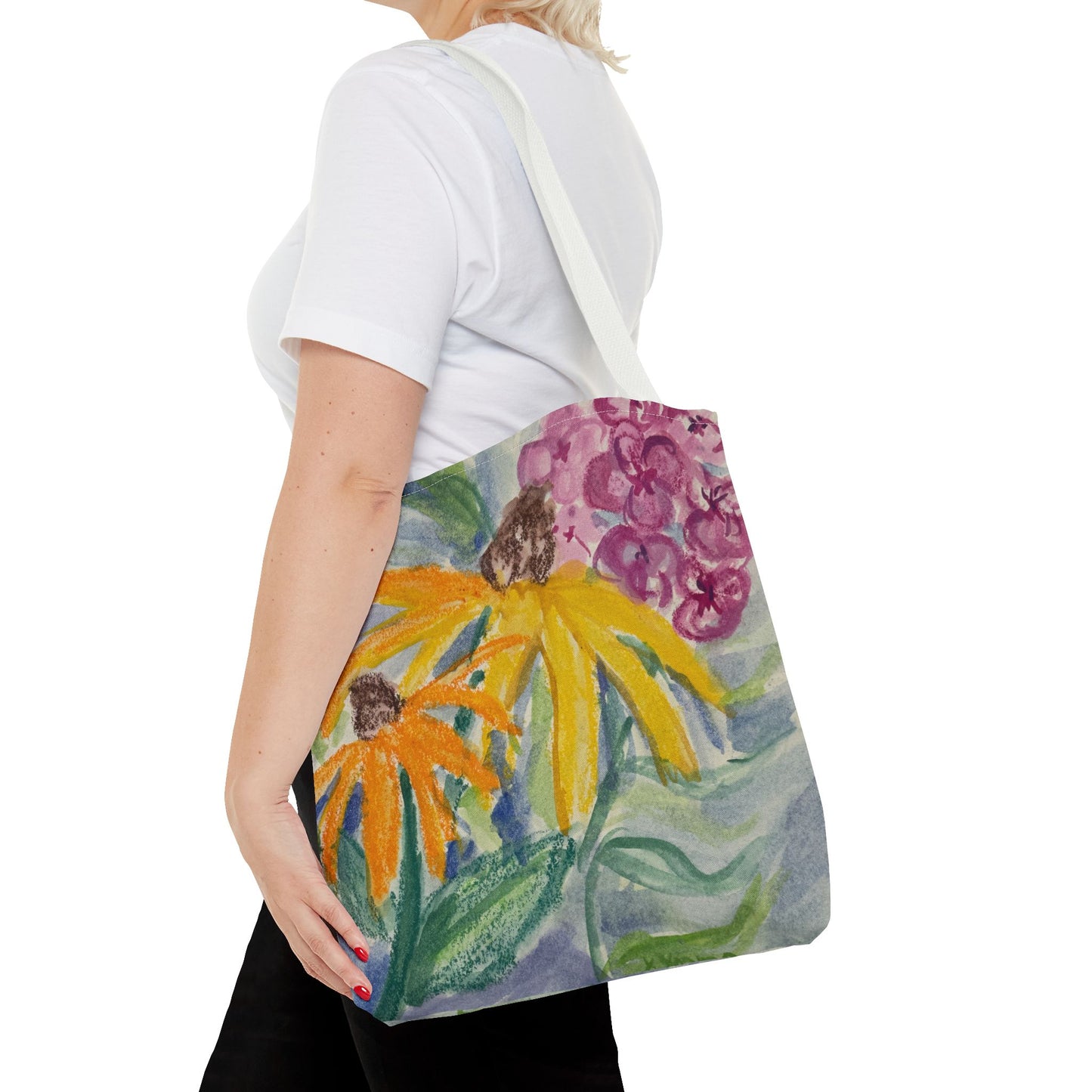Watercolor Coneflowers and Phlox Tote Bag | Floral Garden Art Book Bag