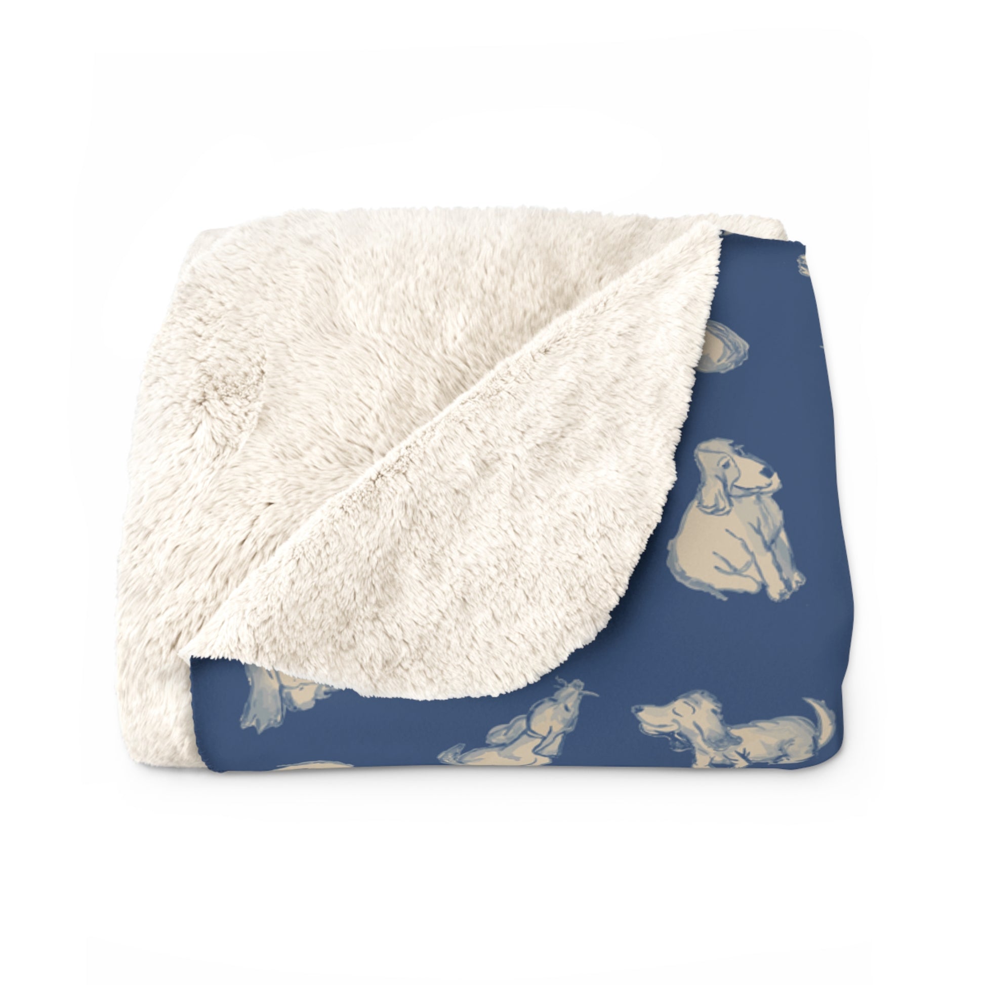 Folded blanket with white fleece on one side and dark brown leather on the other, on a white background.