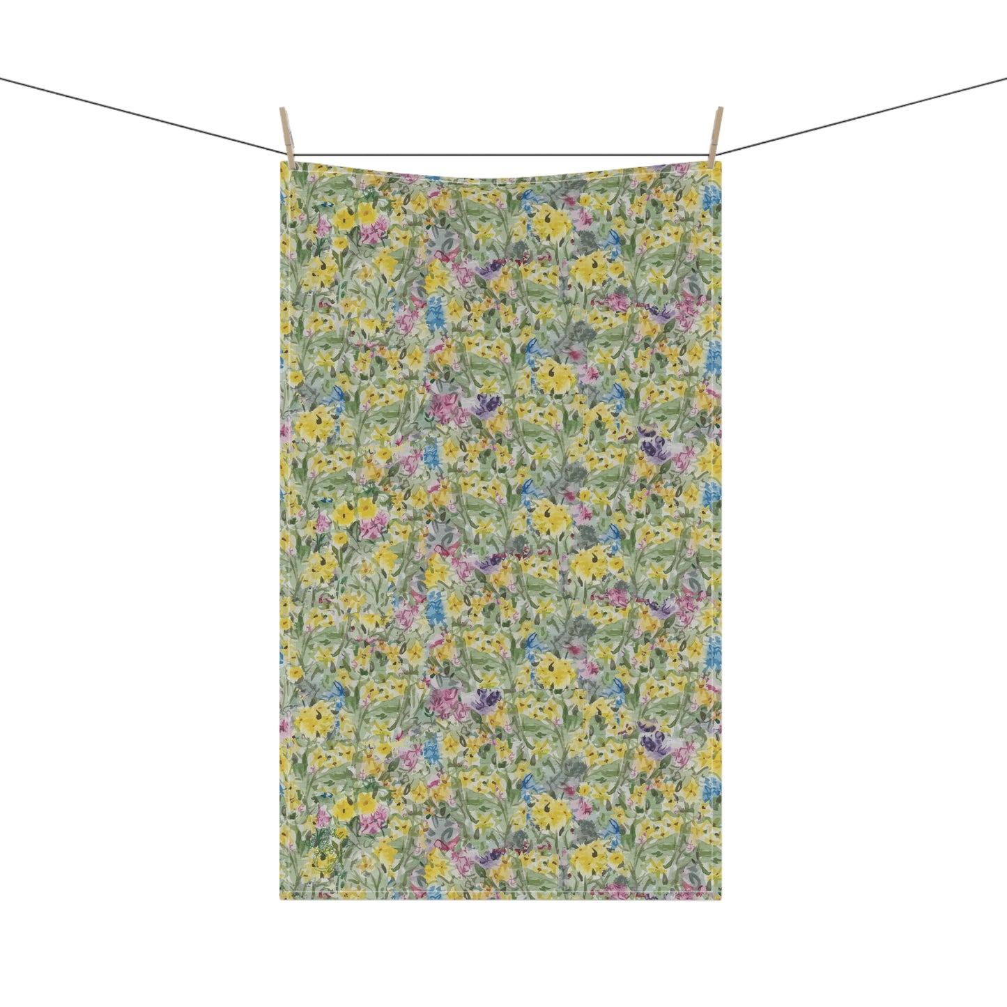 Spring Meadow Floral Tea Towel – Soft Yellow Wildflower Kitchen Towel
