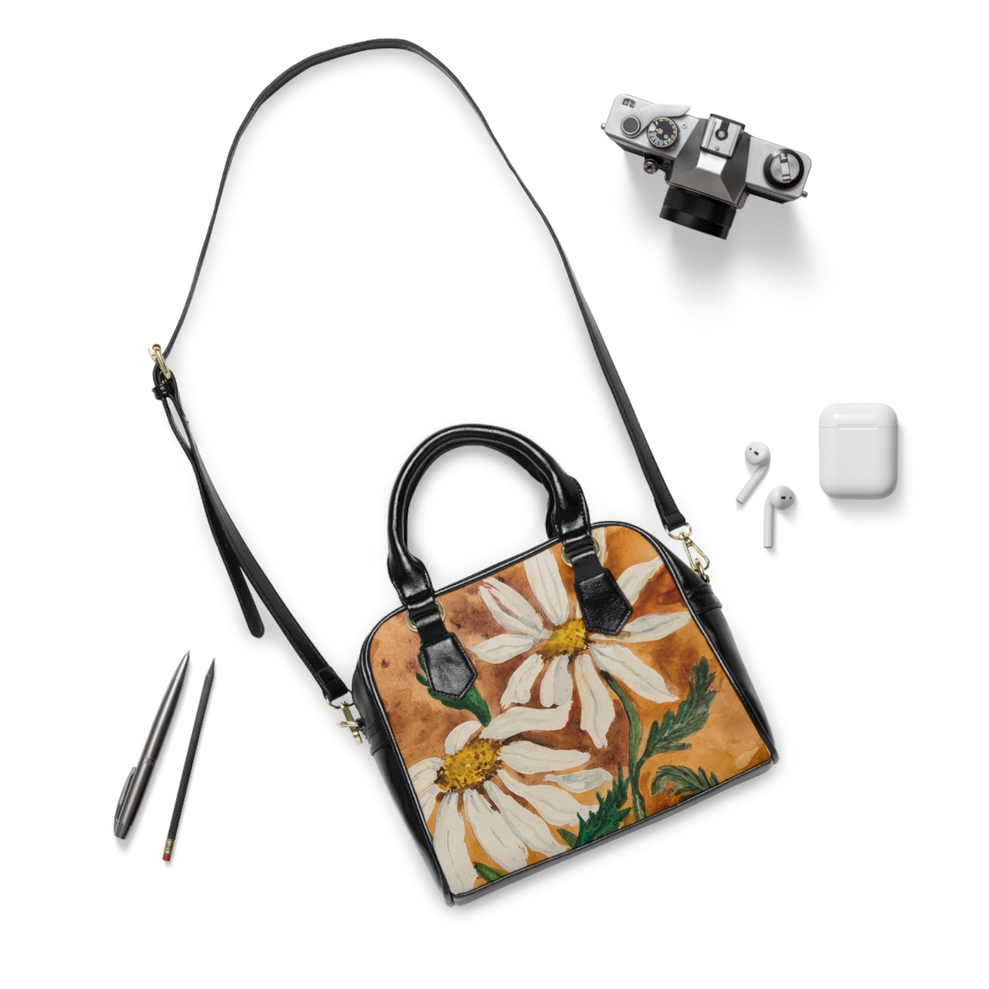 Golden Hour Daisy Shoulder Handbag – Earthy Floral Structured Women’s Purse
