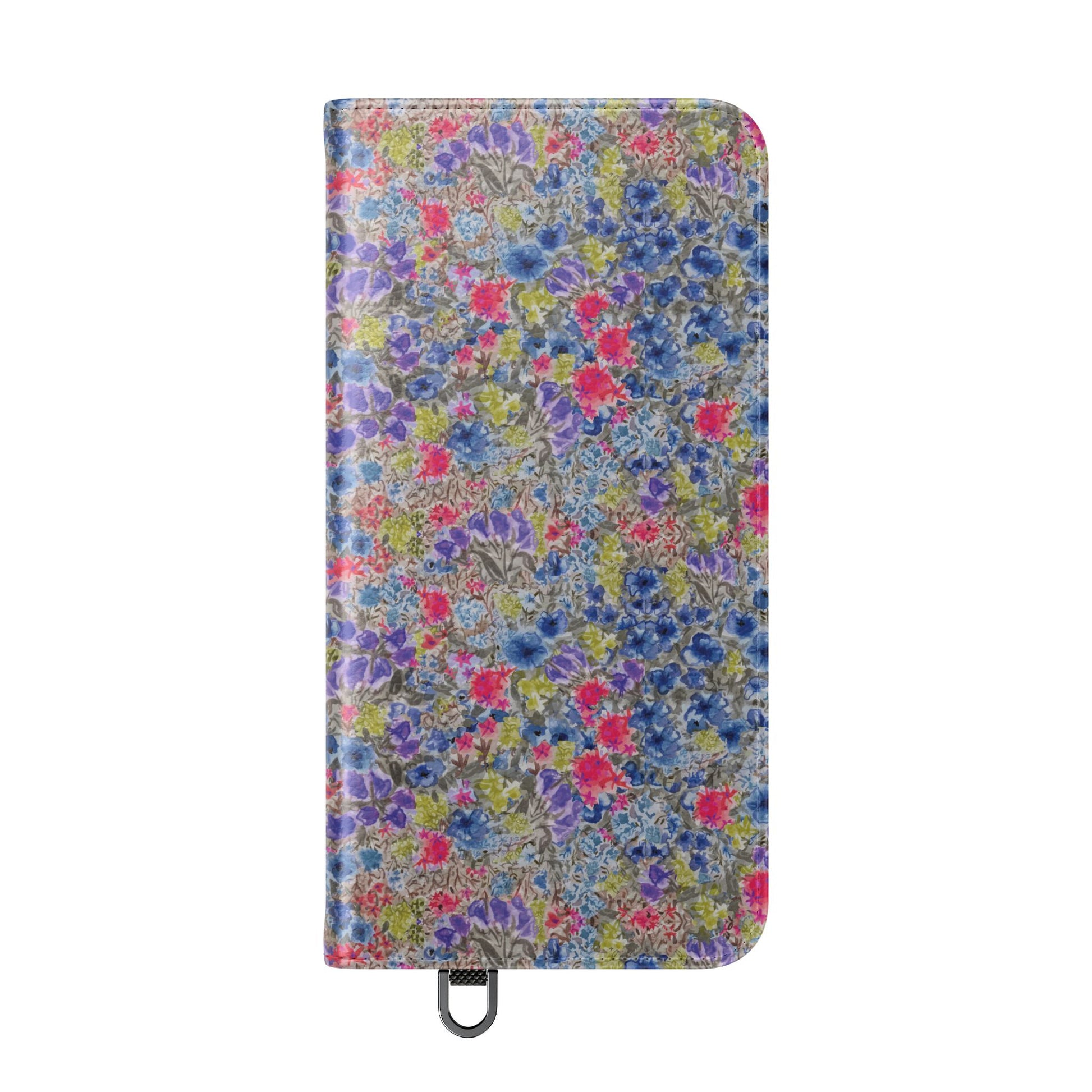 Blue wildflower floral flip phone case with watercolor botanical pattern.