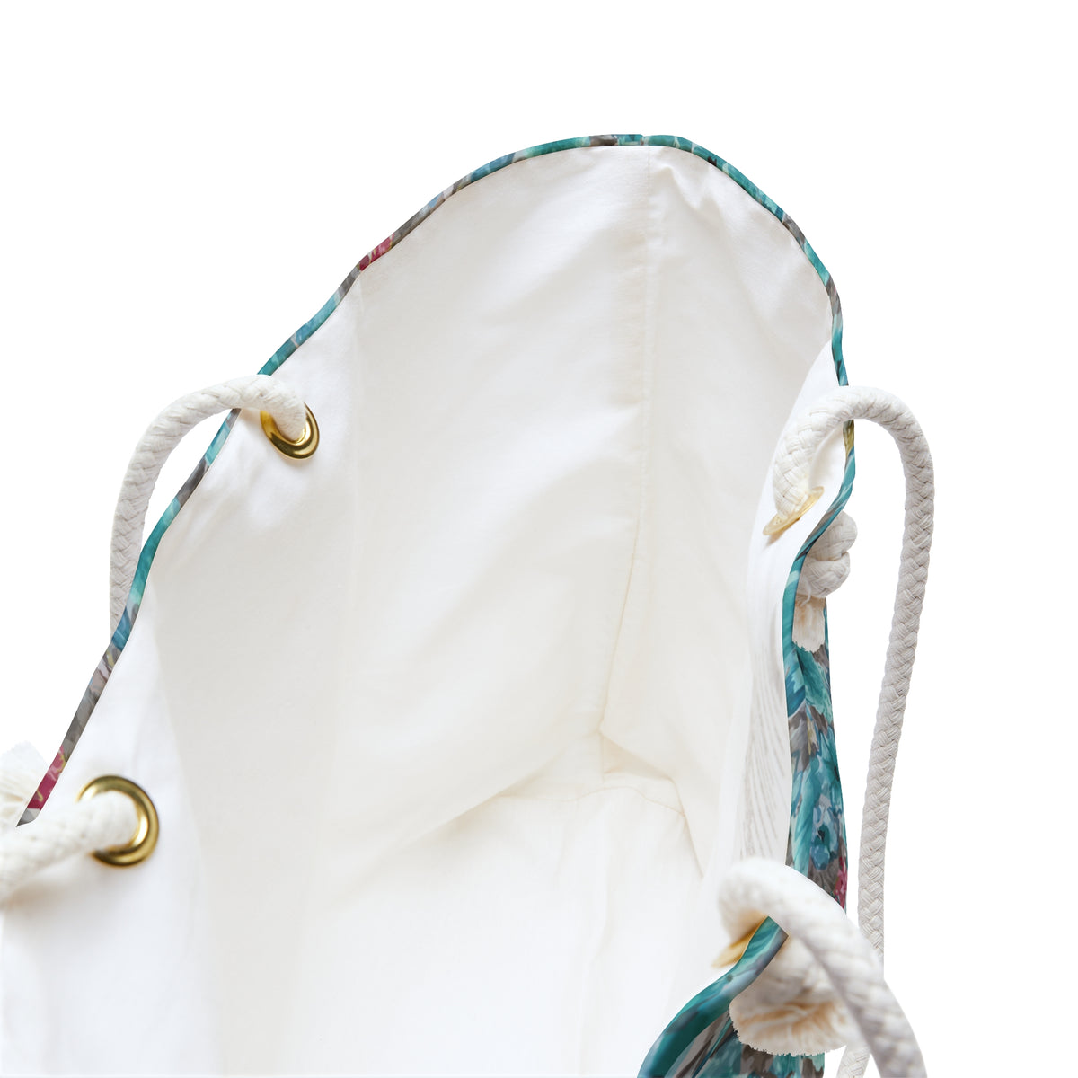 Turquoise Watercolor Floral Weekender Bag — open interior view