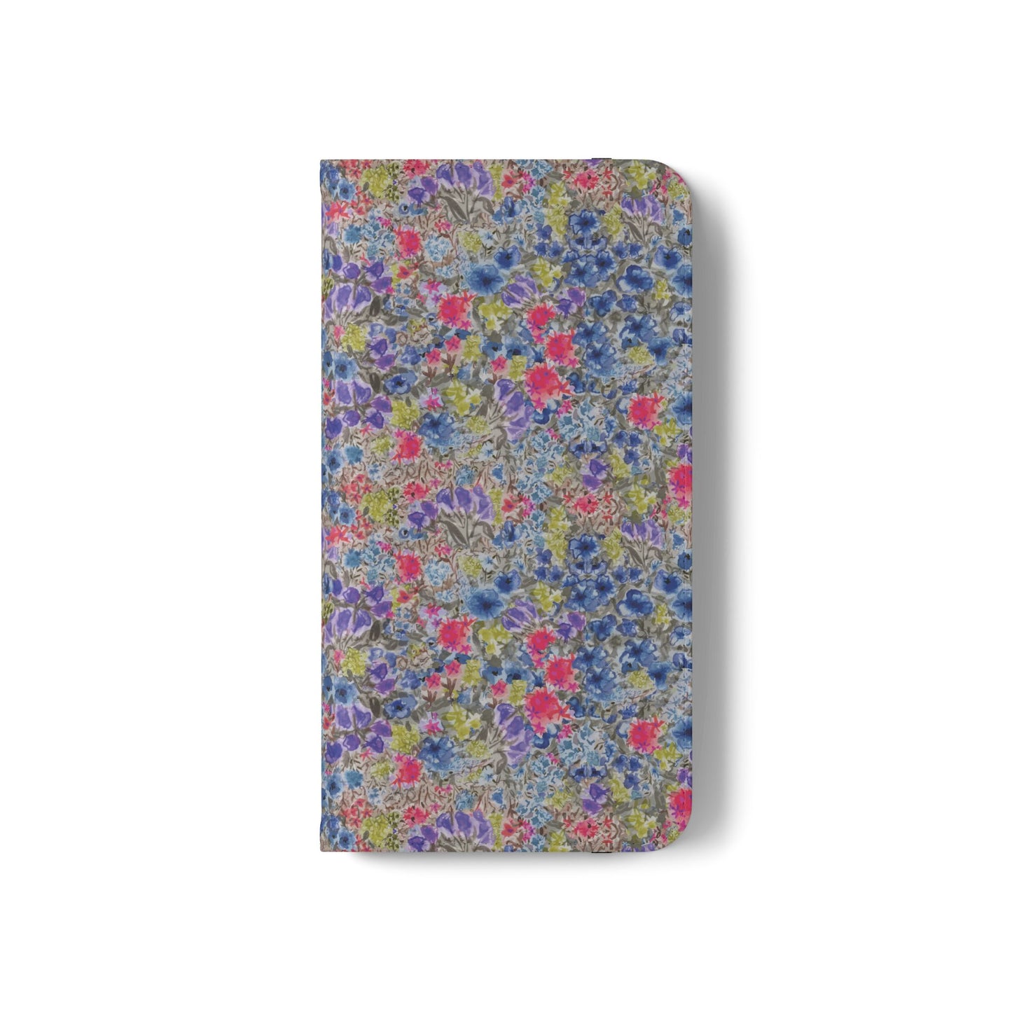 Blue wildflower floral flip phone case with watercolor botanical pattern.