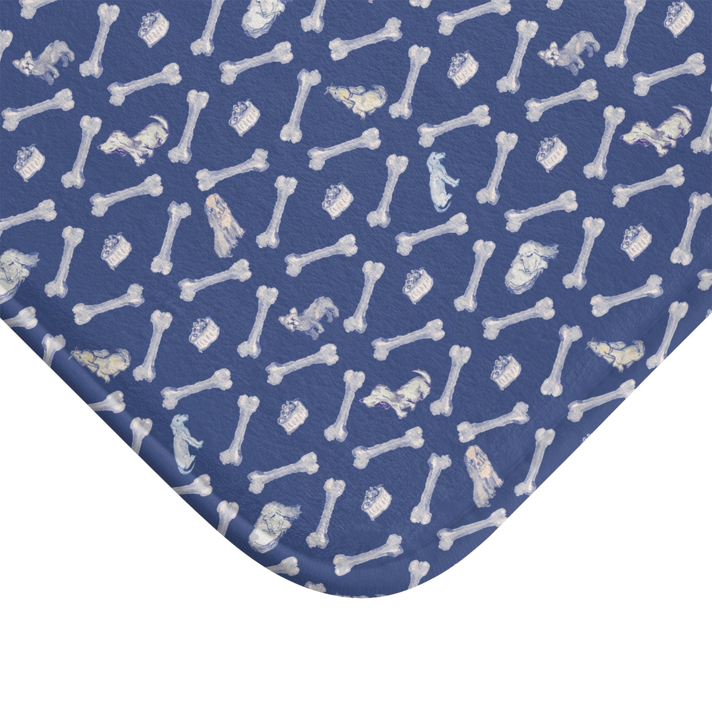 Dog and White Bone Pattern Bath Mat | Navy Dog Bones Non-Slip Bathroom Rug