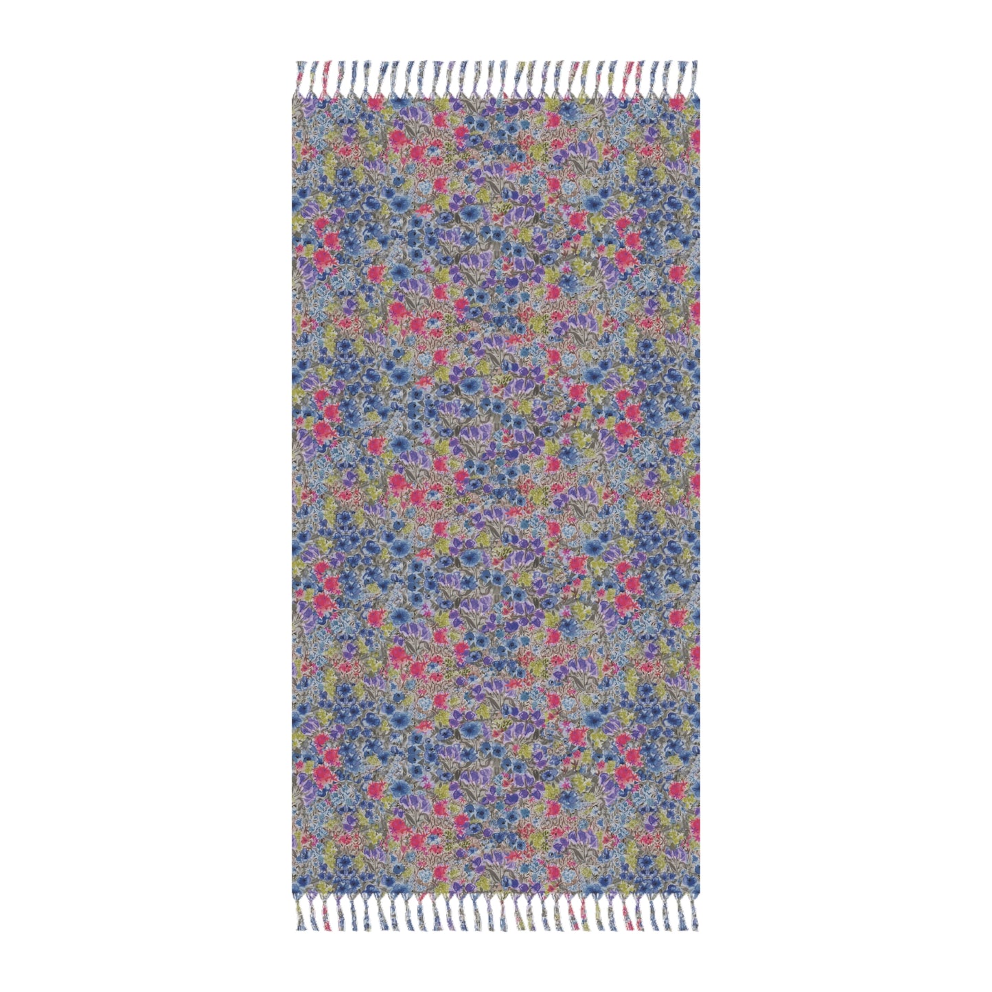Blue Wildflower Beach Towel — Lightweight Holiday Fringe Beach Cloth