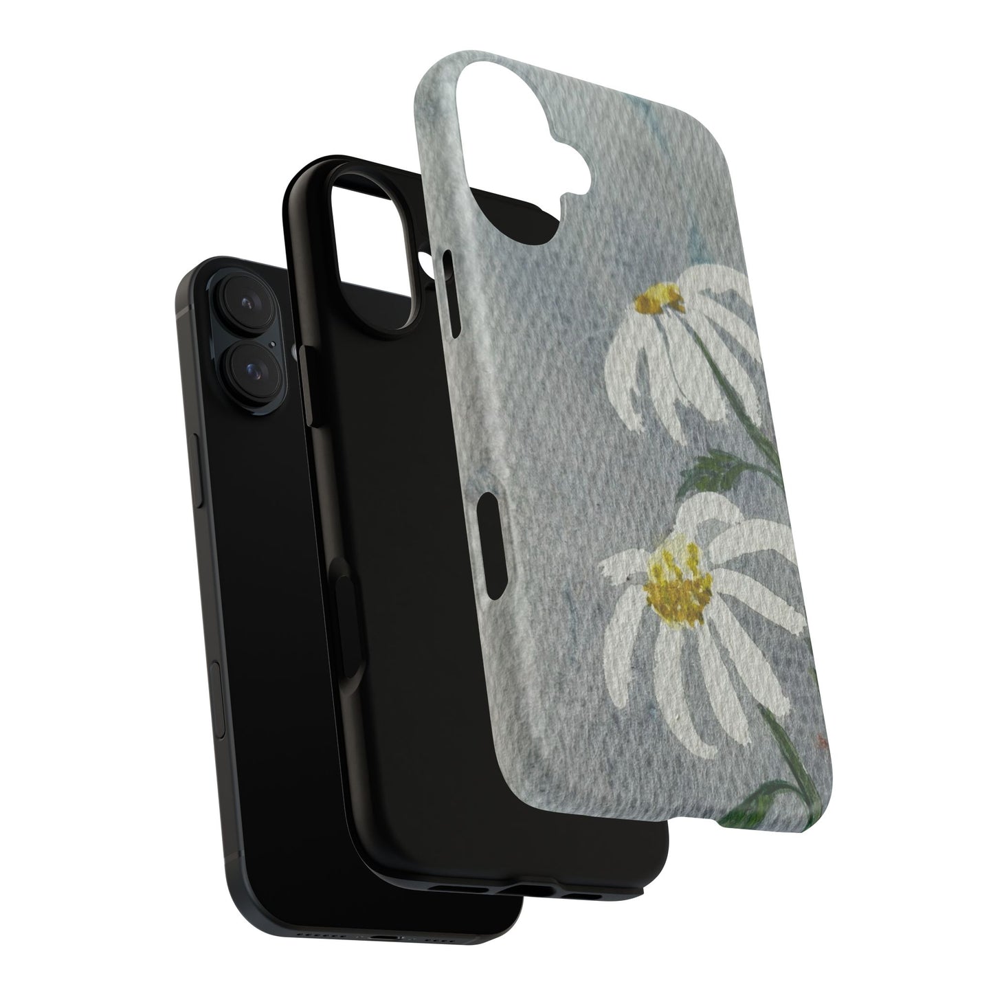 Phone case with floral design on a gray background