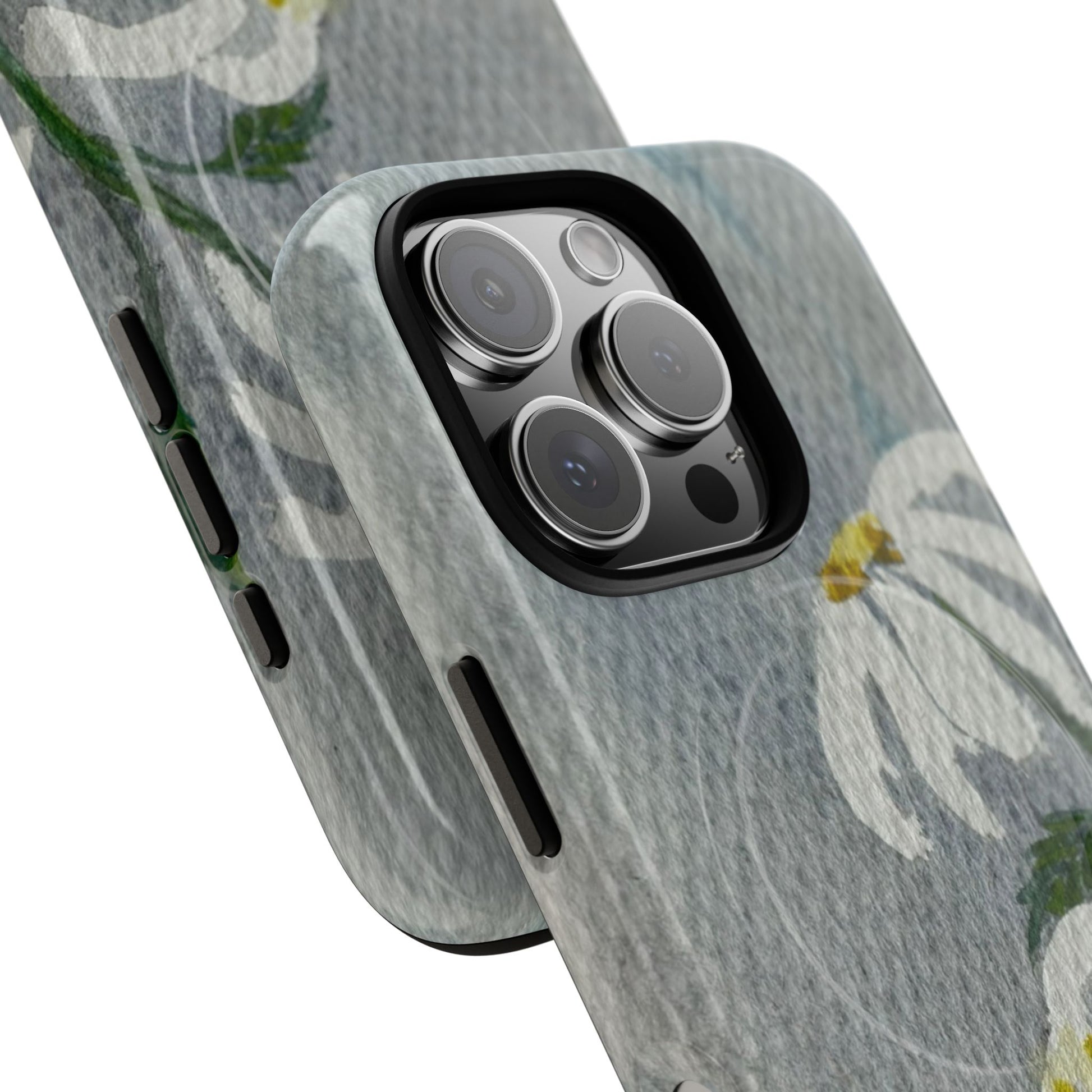botanical iphone case with simple daisy composition and watercolor texture