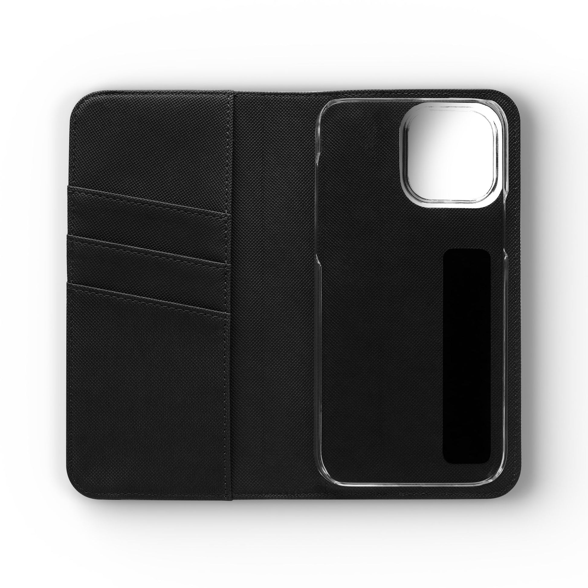 Inside Floral wallet phone case interior with card slots and protective phone holder.
