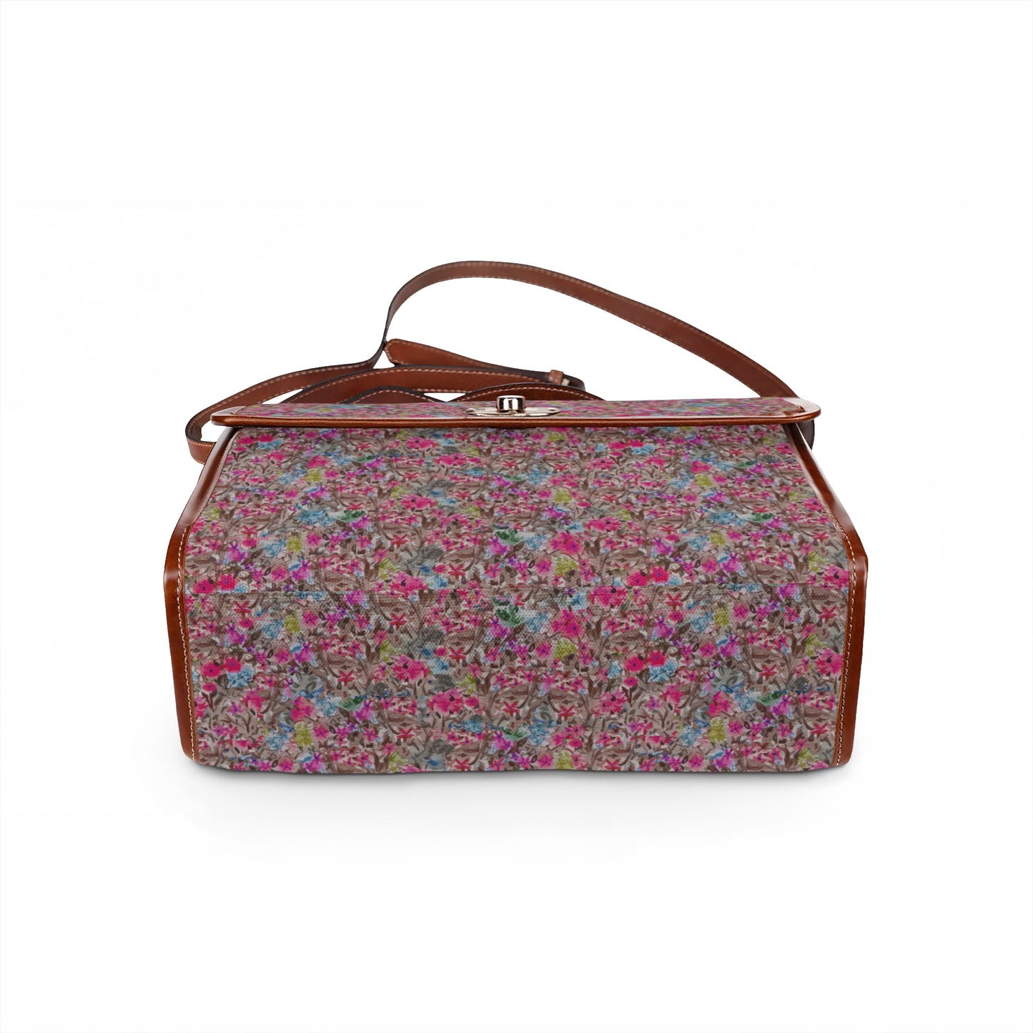 Botanical floral handbag with painterly wildflower pattern and structured vintage style closure