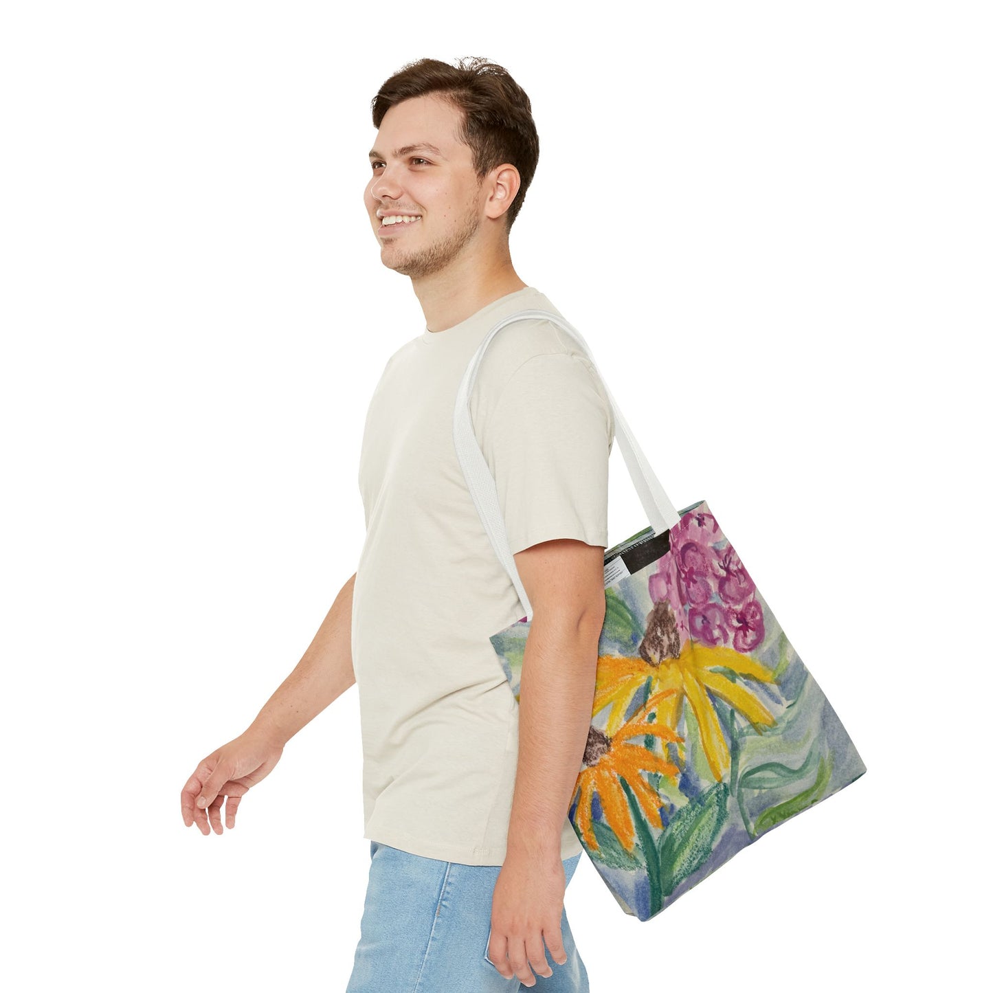 Watercolor Coneflowers and Phlox Tote Bag | Floral Garden Art Book Bag