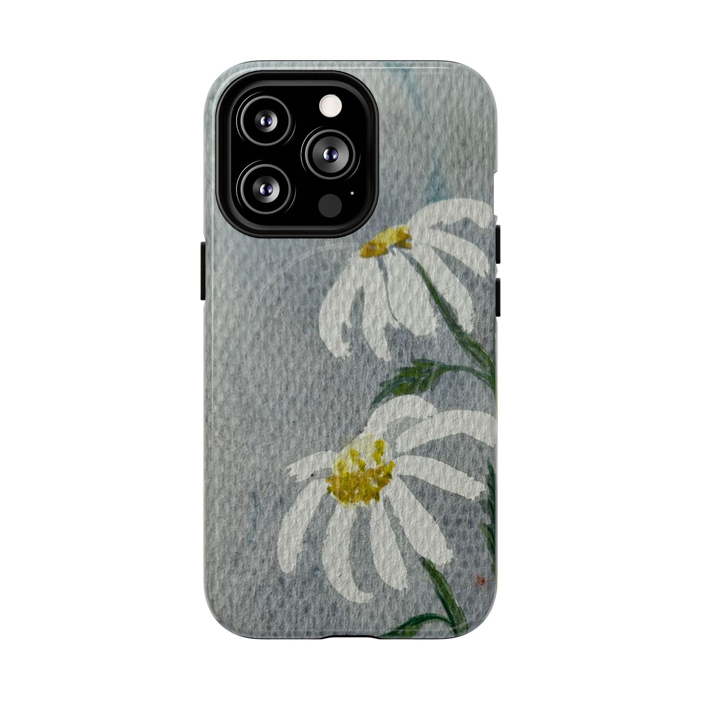 Phone case with floral design on a gray background