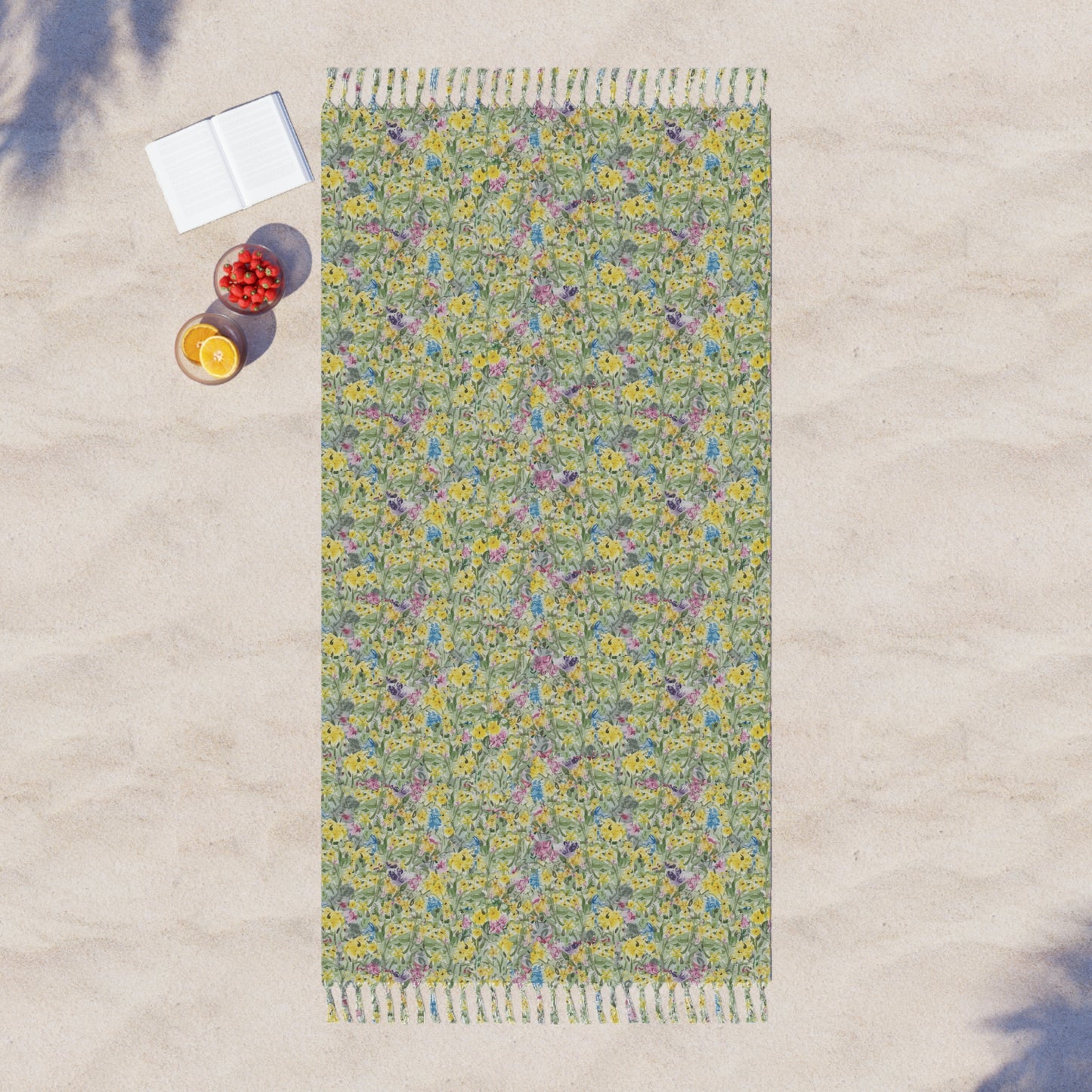 Wildflower Meadow Beach Towel  Boho Lightweight Turkish Peshtemal Style with Fringe