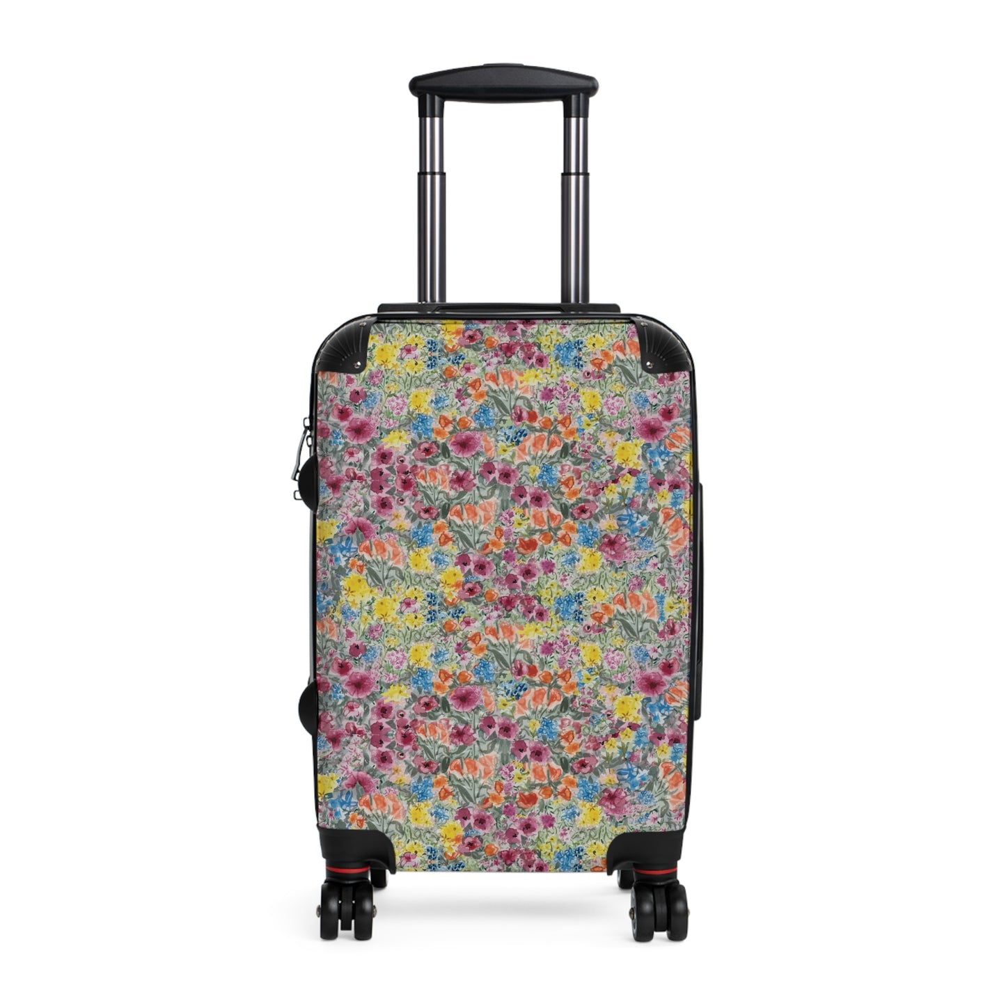 Meadow Blooms watercolor wildflower pattern suitcase with colorful floral botanical design and hard shell travel luggage