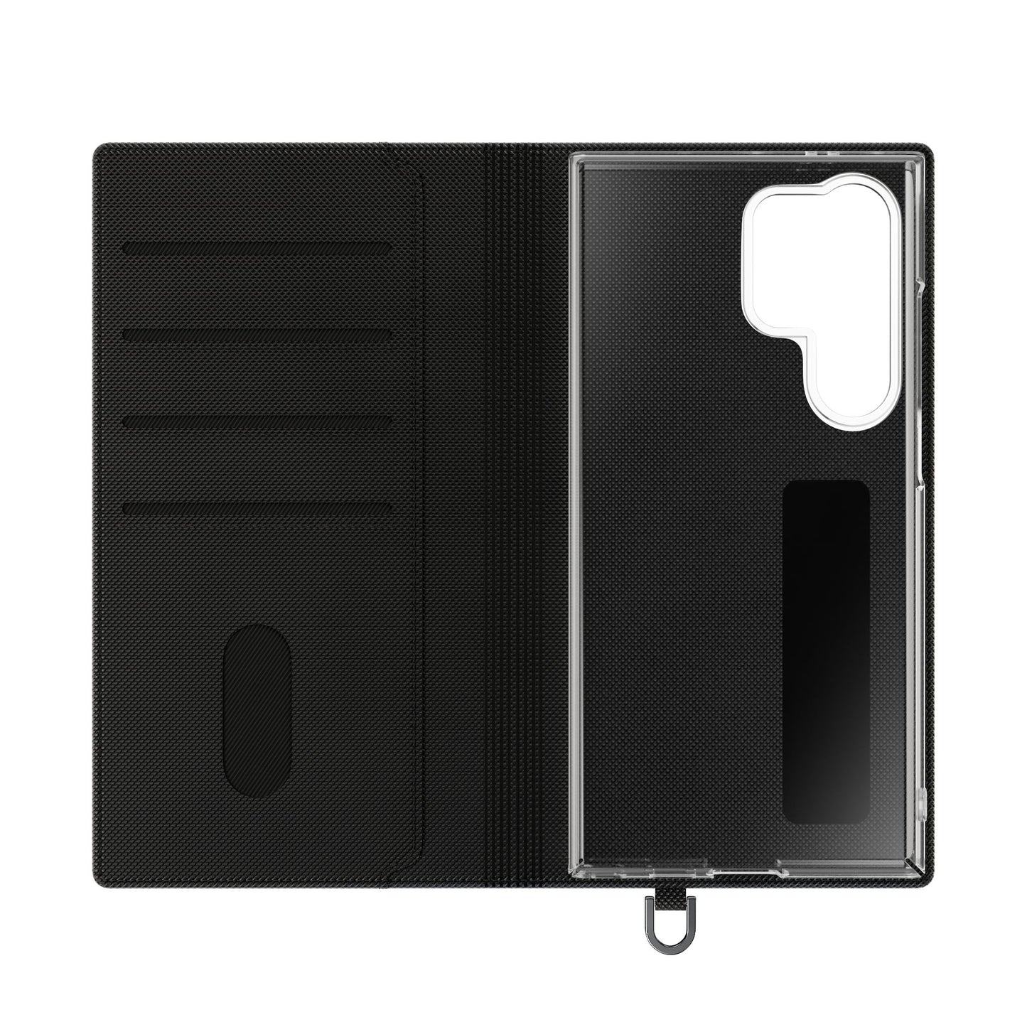 Inside Floral wallet phone case interior with card slots and protective phone holder.