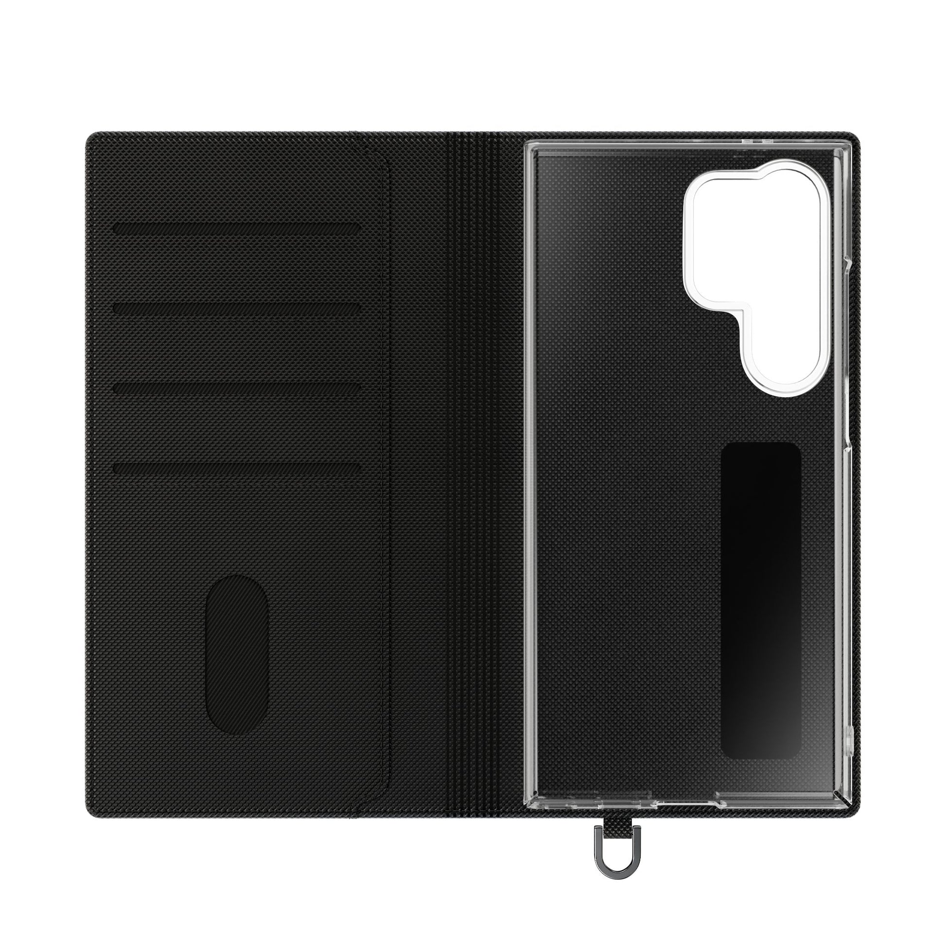 Inside Floral wallet phone case interior with card slots and protective phone holder.