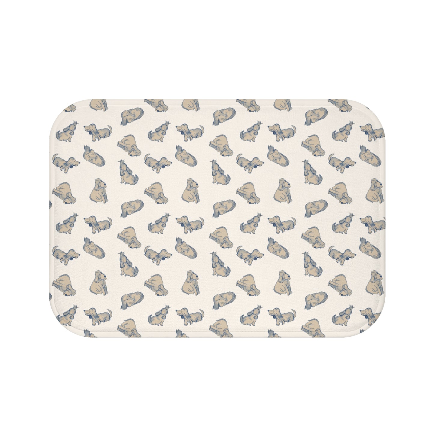 Blue Dog Bath Mat, Cream Puppy Bathroom Rug, Cute Dog Lover Decor, Neutral Pet Pattern Rug, Cozy Bathroom Accent, Animal Print Bath Mat