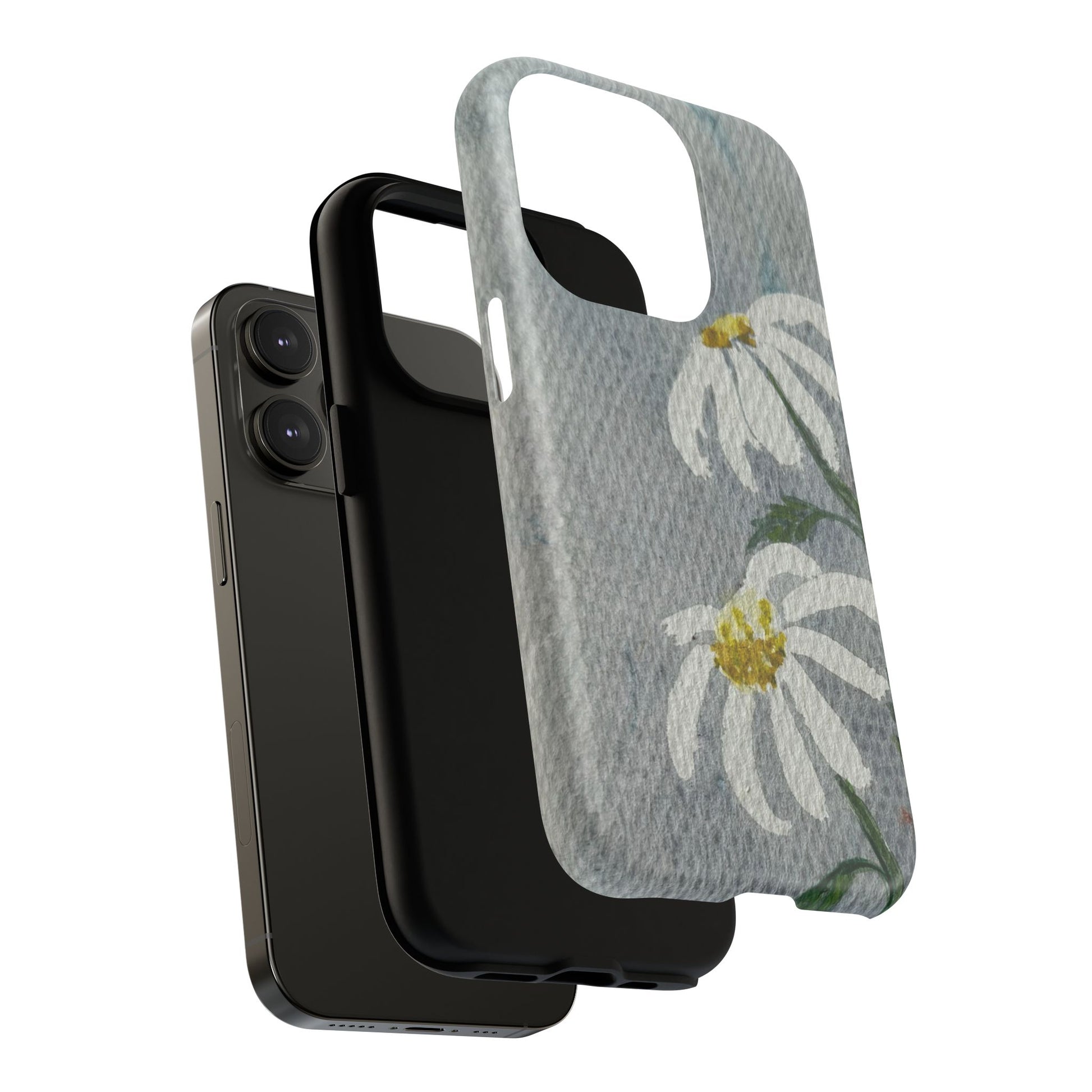 botanical iphone case with simple daisy composition and watercolor texture