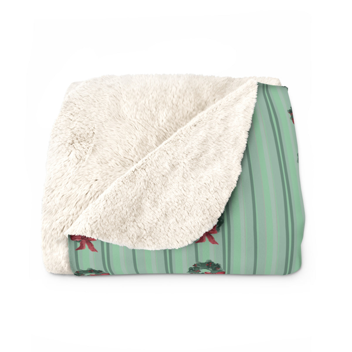 Floral Watercolor Sherpa Fleece Blanket — folded, showing the sherpa fleece