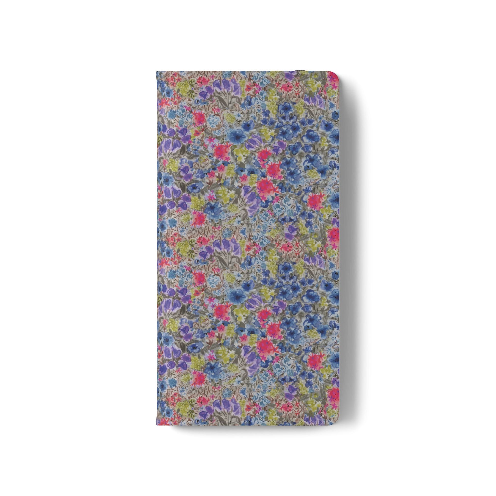 Blue wildflower floral flip phone case with watercolor botanical pattern.
