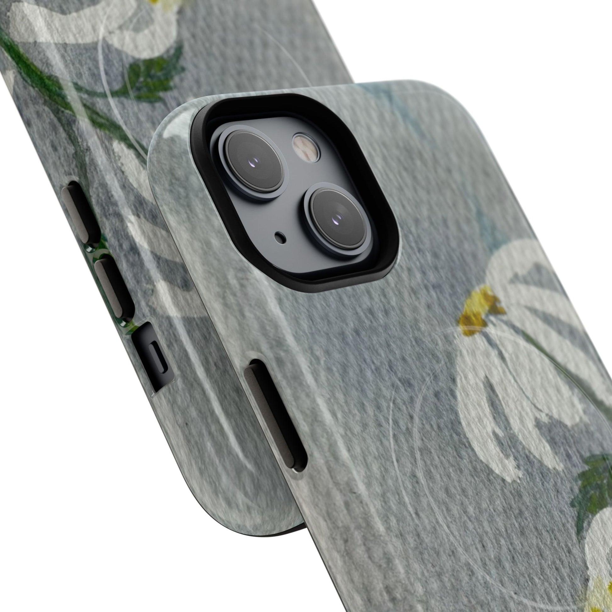 botanical iphone case with simple daisy composition and watercolor texture