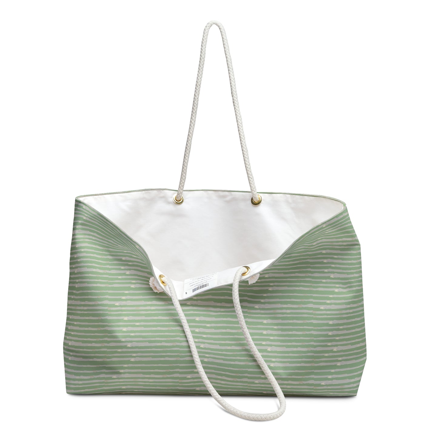 Golden Hour Daisy Weekender Tote – Soft Green Stripe Travel Bag