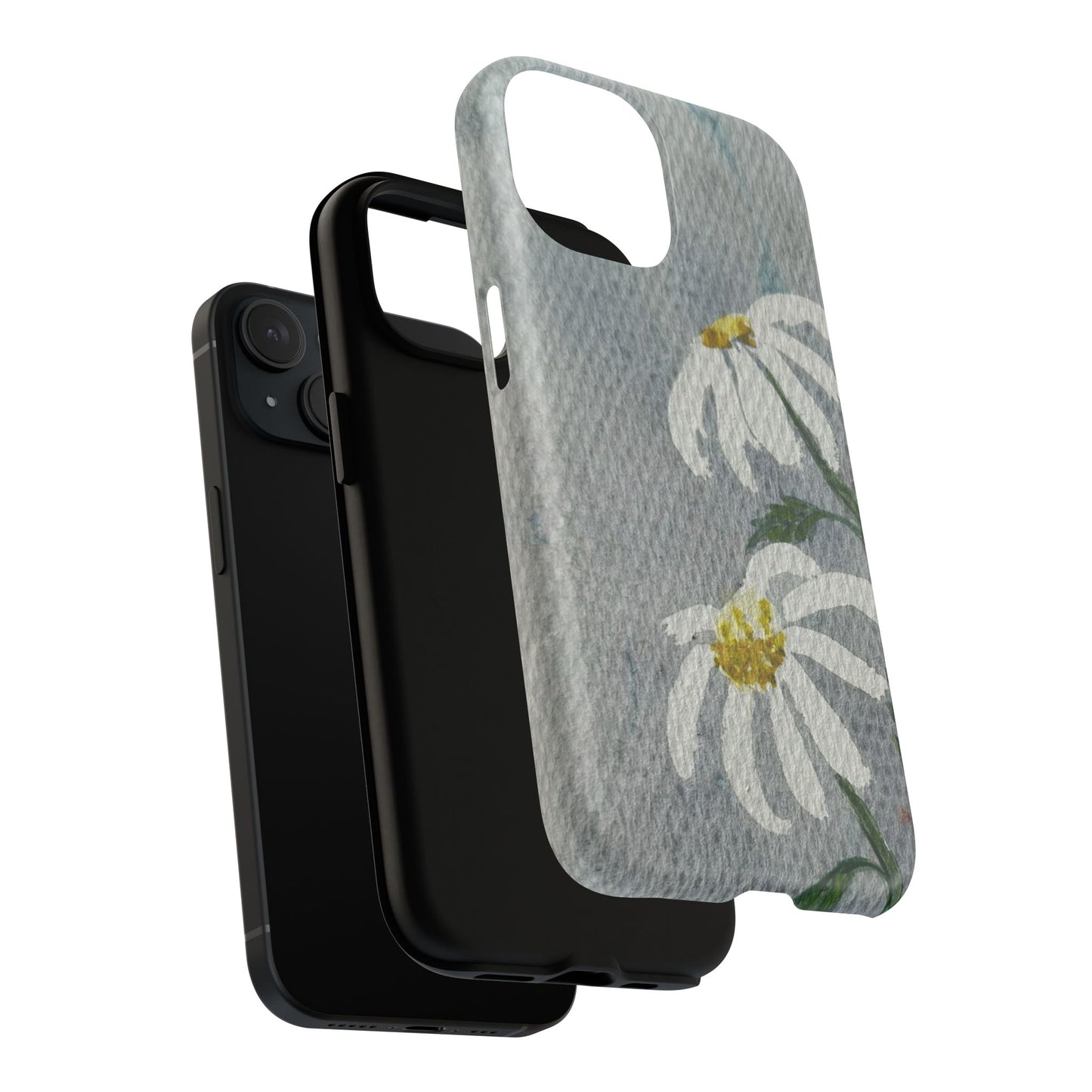 botanical iphone case with simple daisy composition and watercolor texture