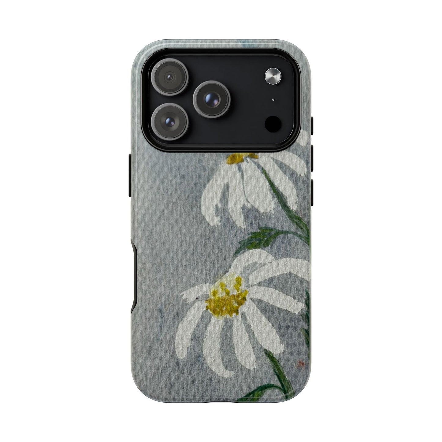 Phone case with floral design on a gray background