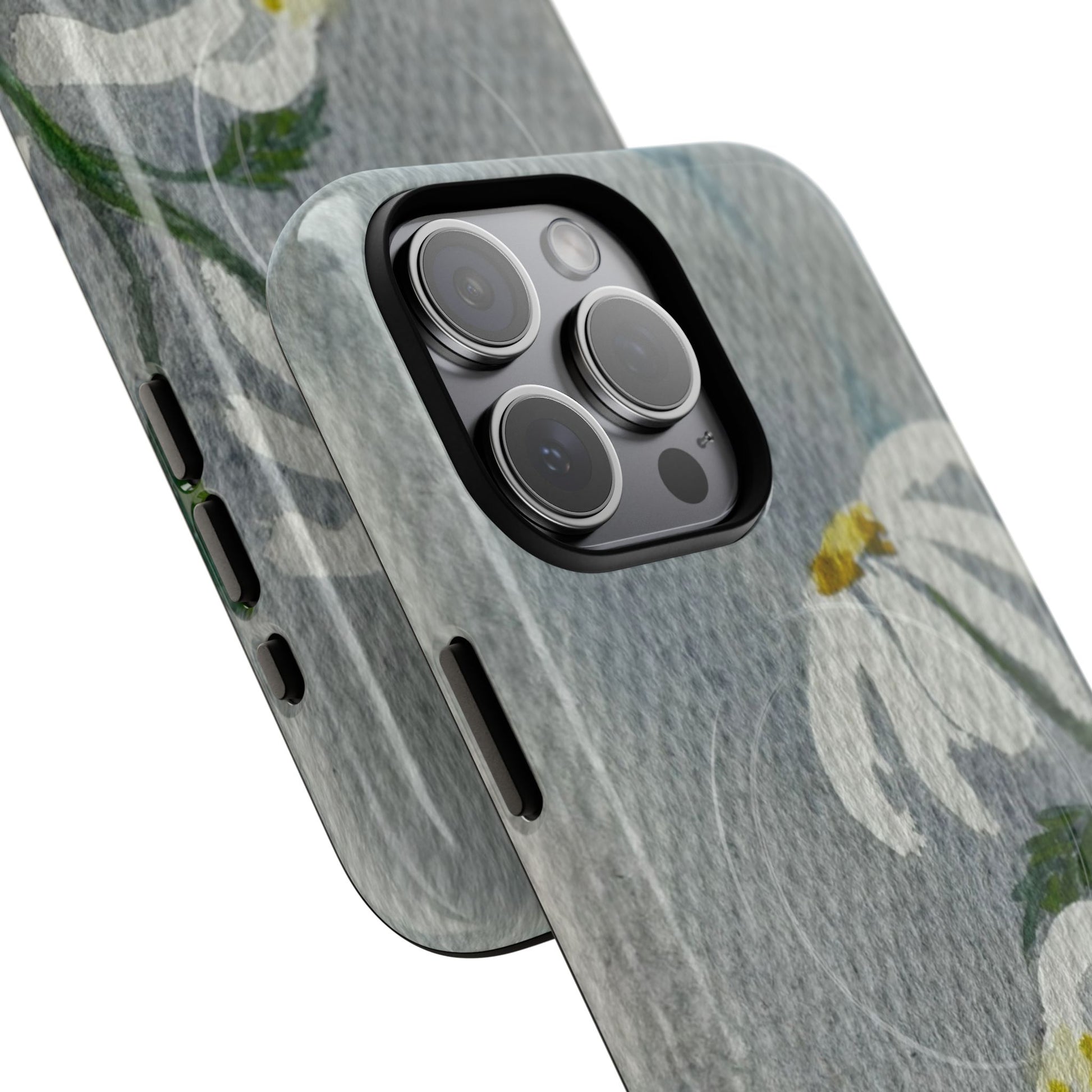 botanical iphone case with simple daisy composition and watercolor texture