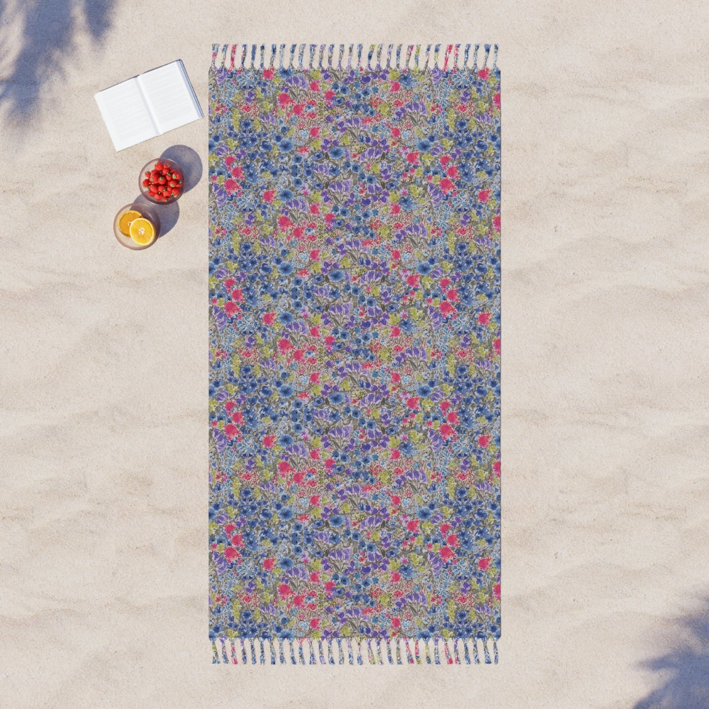 Blue Wildflower Beach Towel — Lightweight Holiday Fringe Beach Cloth