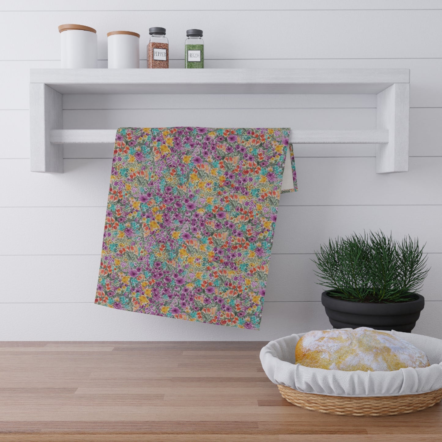 Wild Flower Meadow Purple and Orange  Tea Towels (cotton)