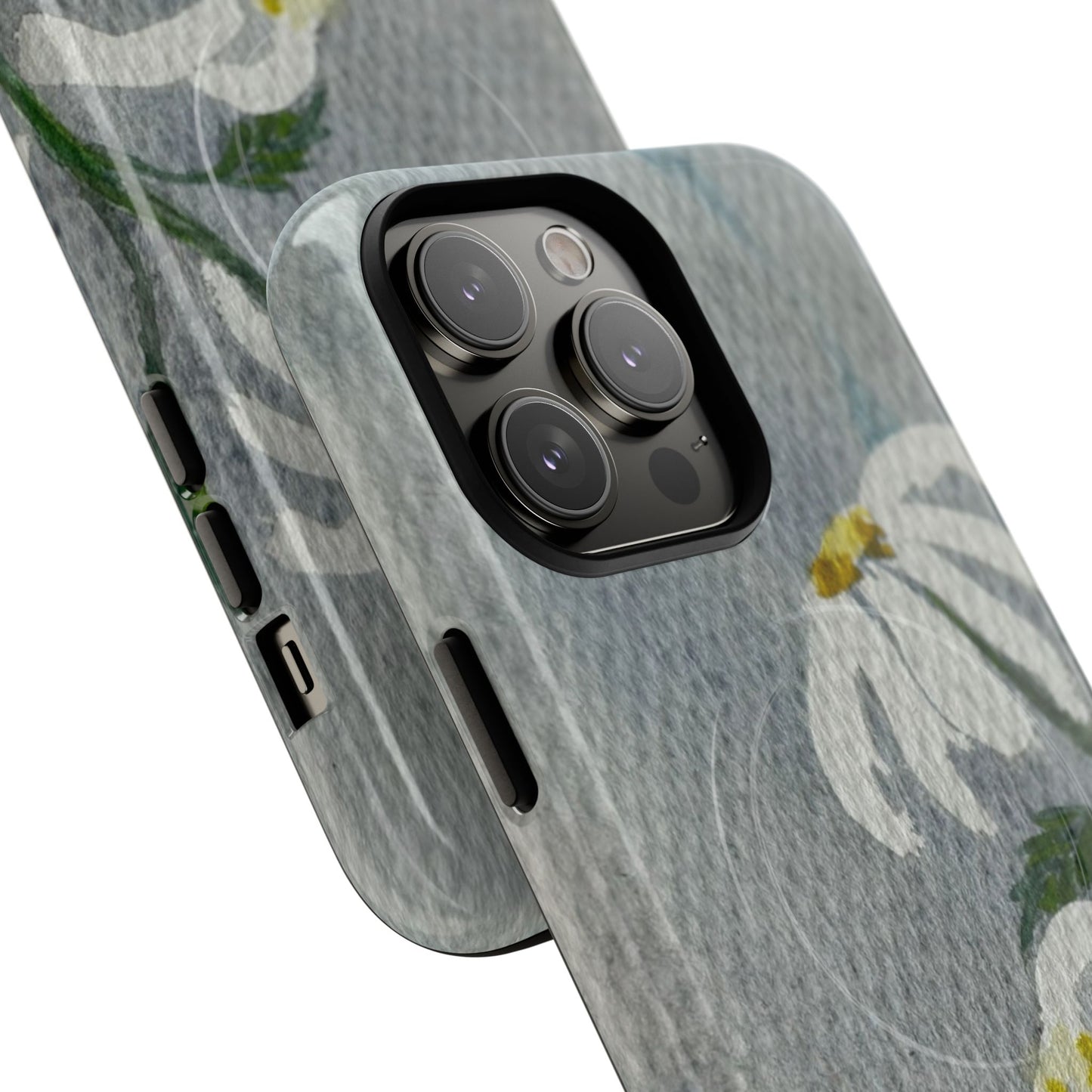 botanical iphone case with simple daisy composition and watercolor texture