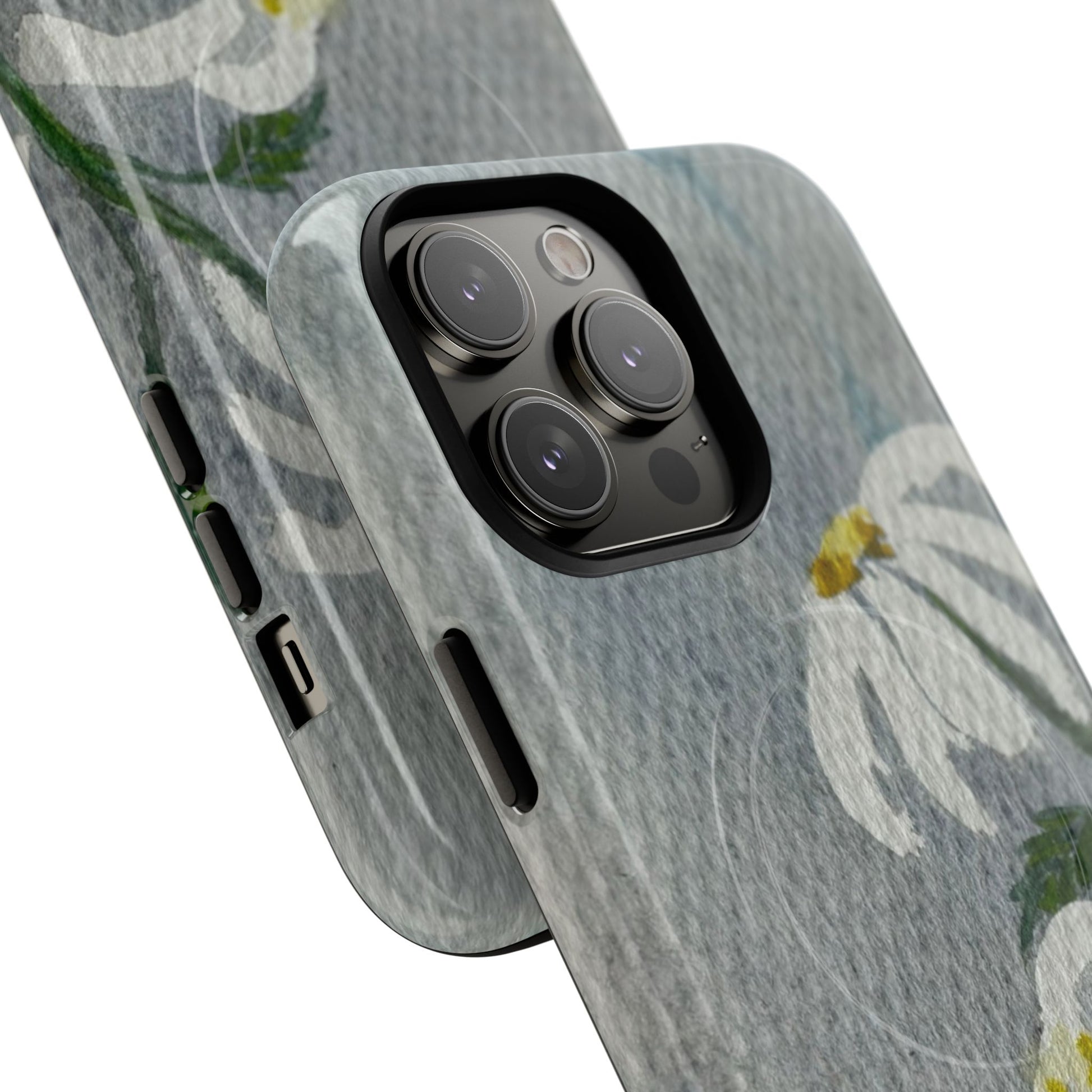 botanical iphone case with simple daisy composition and watercolor texture