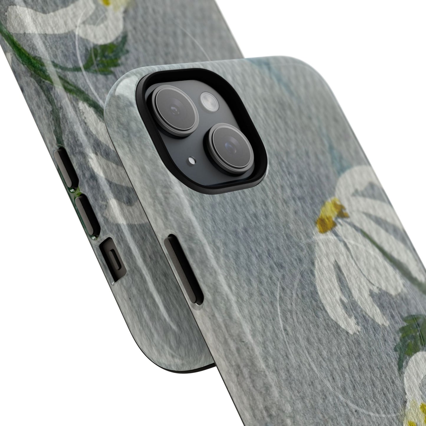 botanical iphone case with simple daisy composition and watercolor texture