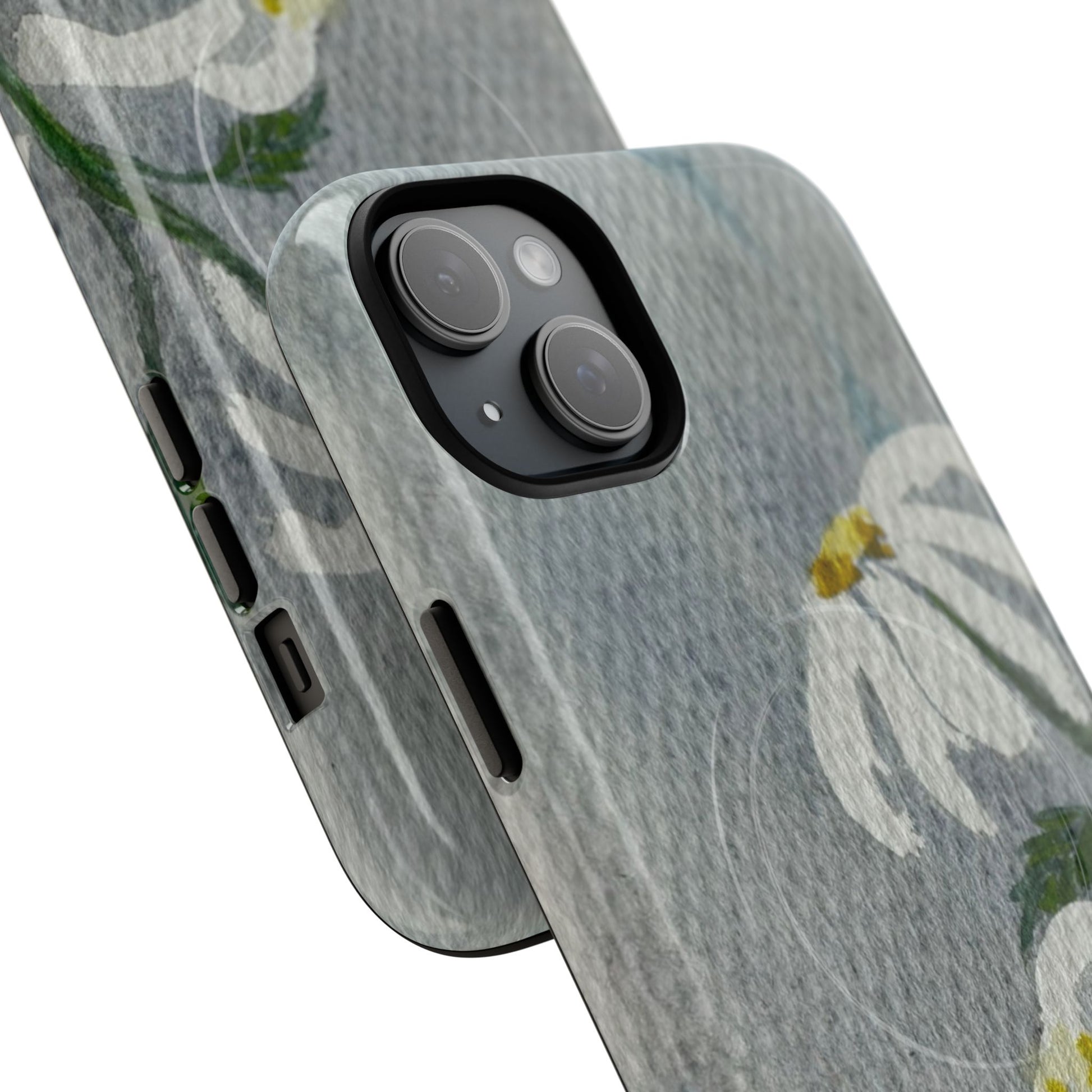 botanical iphone case with simple daisy composition and watercolor texture