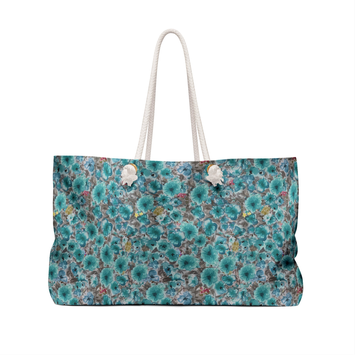 Turquoise Watercolor Floral Weekender Bag — front view