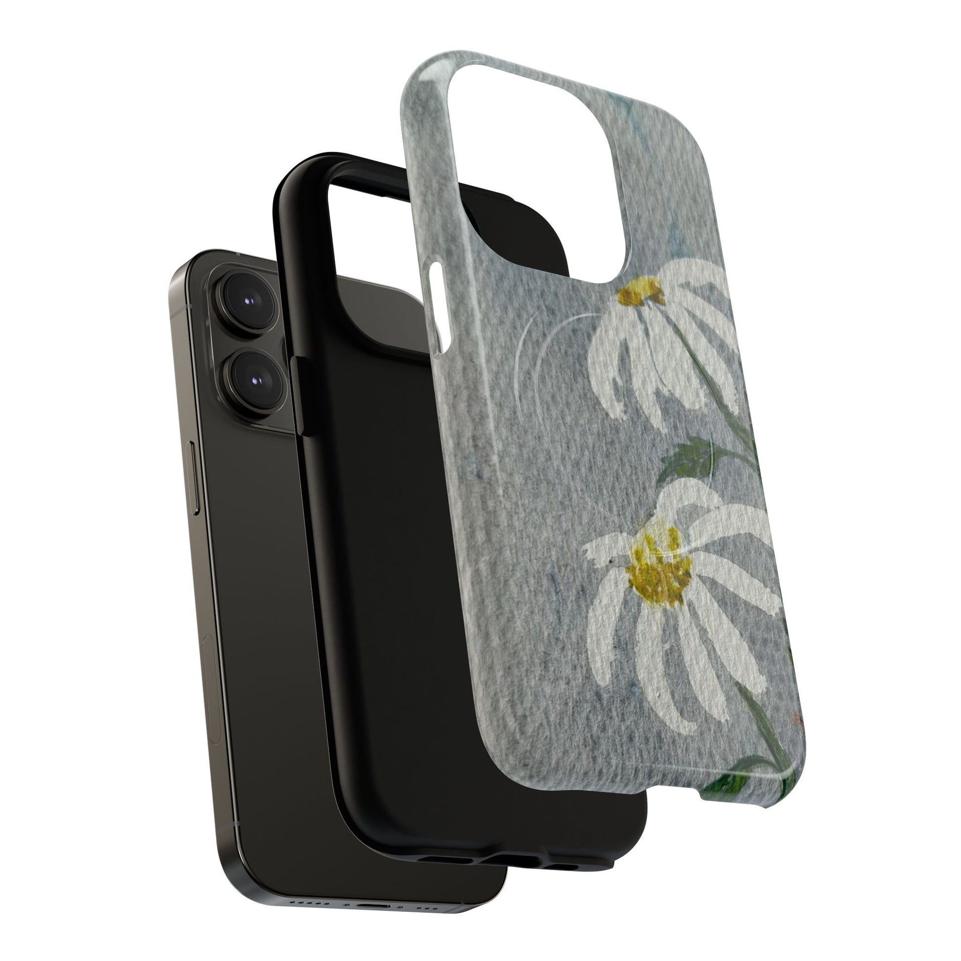botanical iphone case with simple daisy composition and watercolor texture