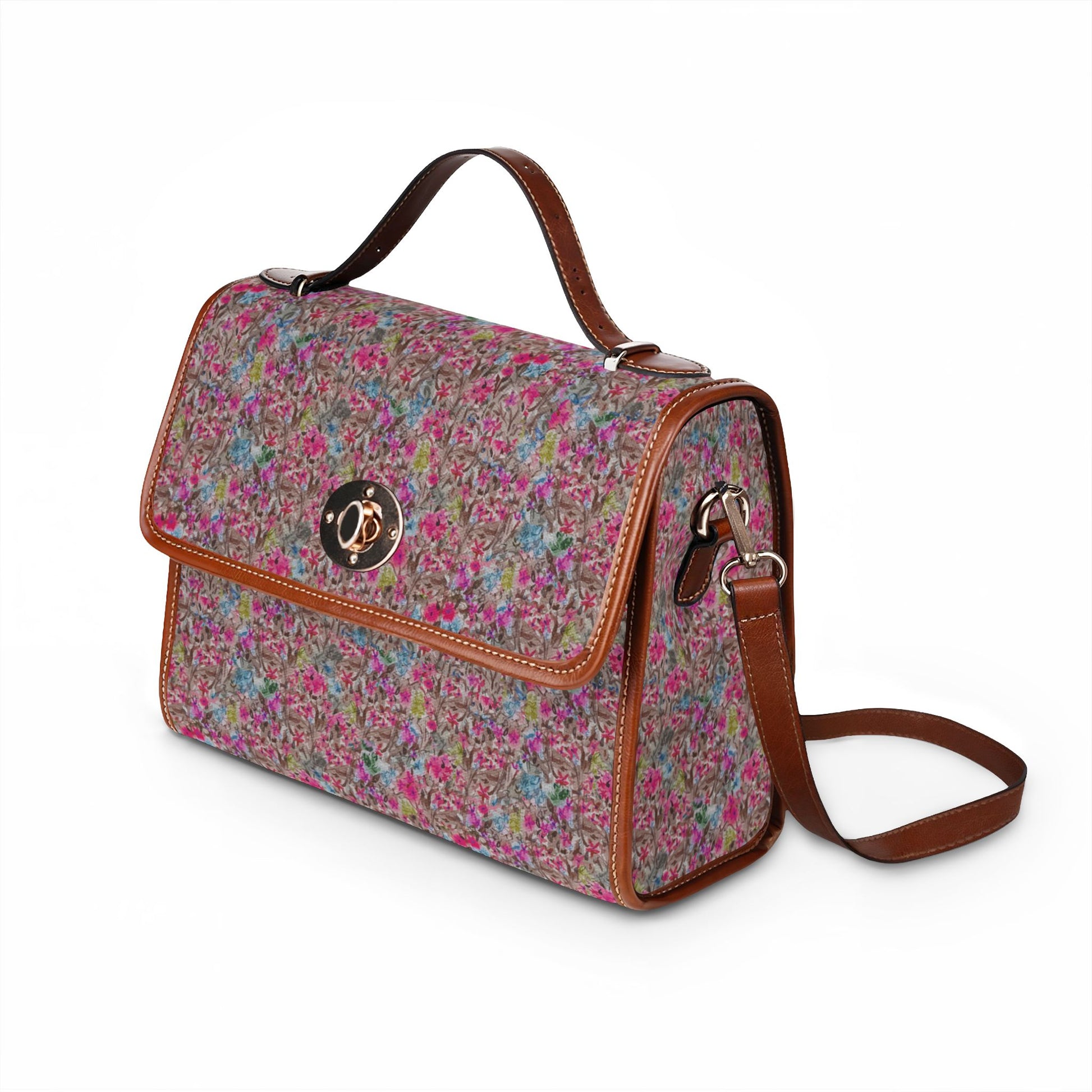Floral canvas handbag with meadow flower design and top handle, botanical aesthetic purse