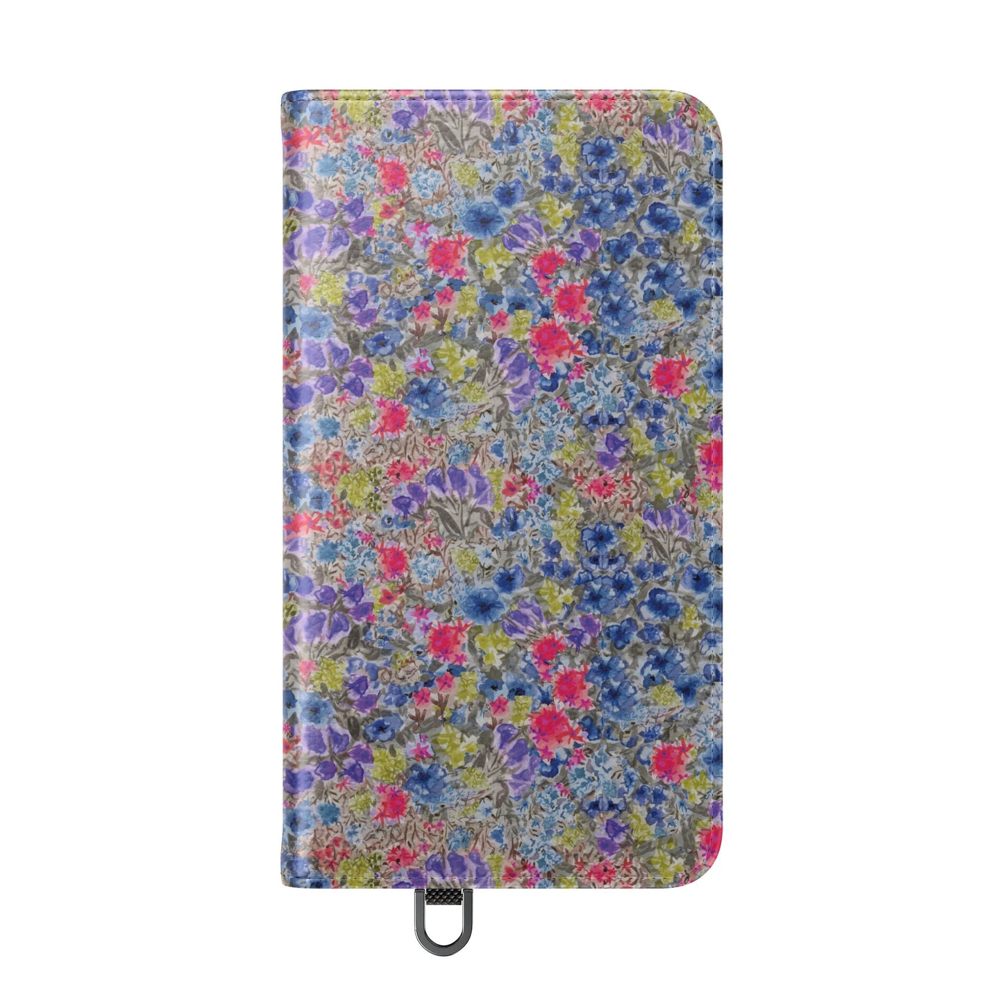 Blue wildflower floral flip phone case with watercolor botanical pattern.