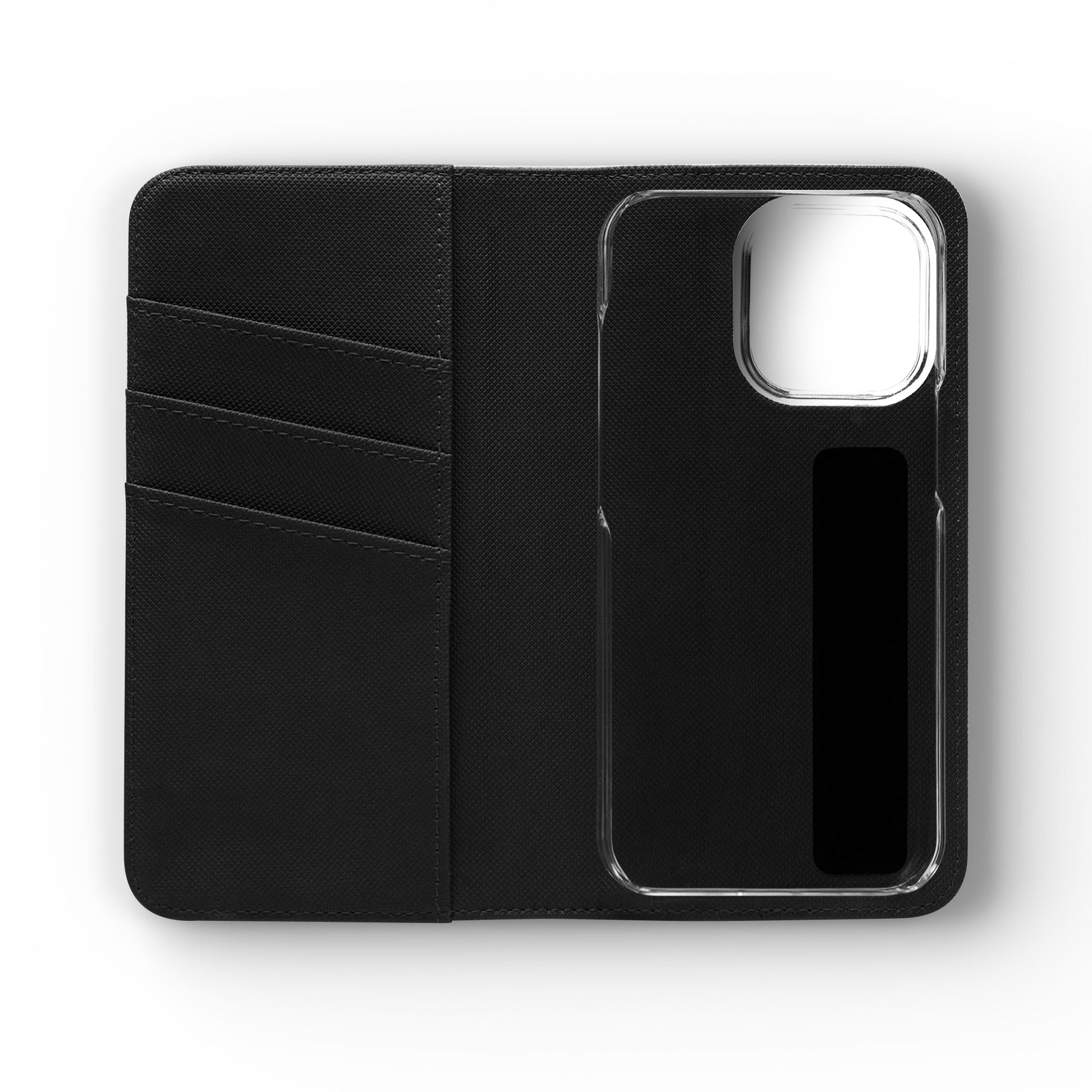 Inside Floral wallet phone case interior with card slots and protective phone holder.